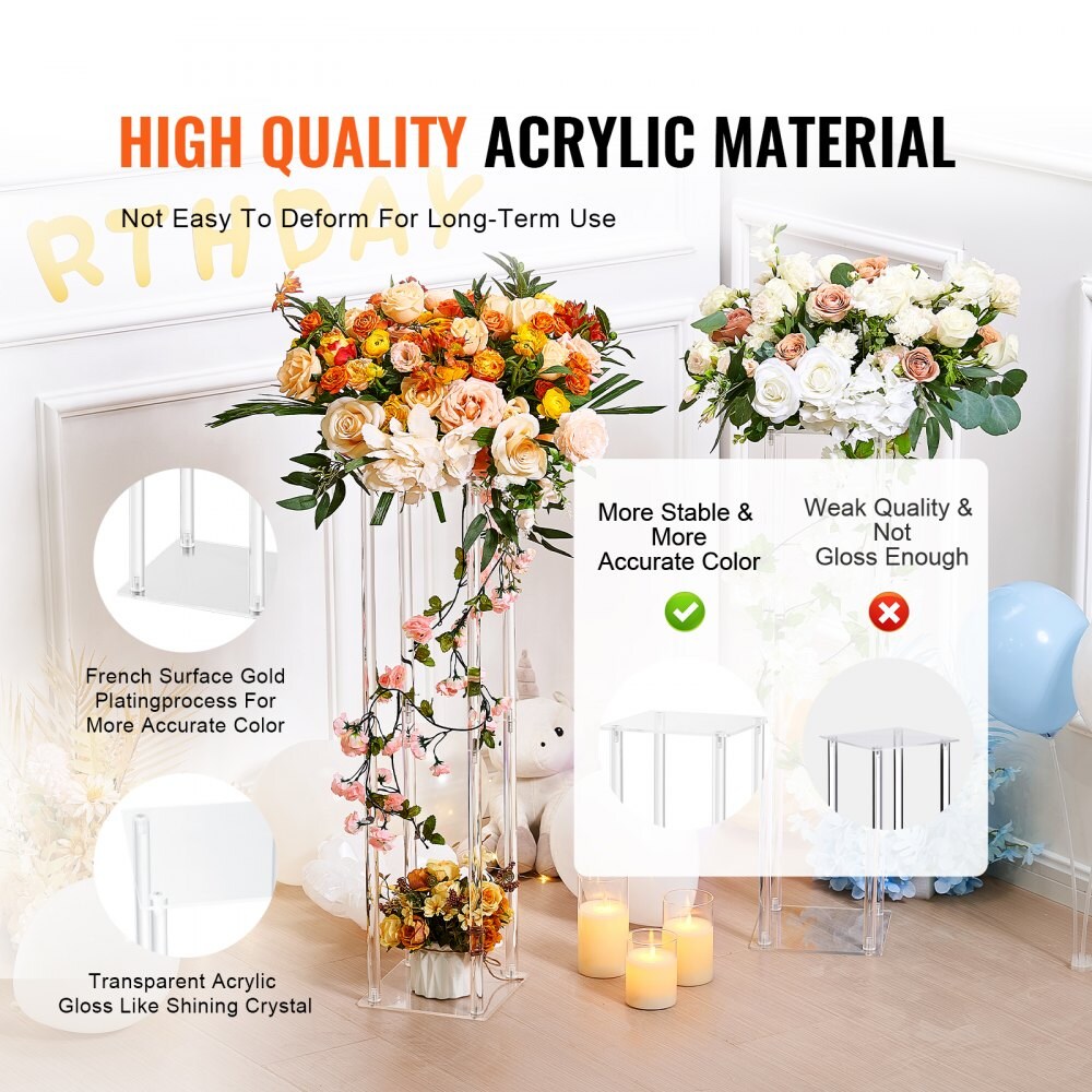 Wedding Flower Stand Acrylic 23.6in, Geometric Vase Column for T-Stage Decor