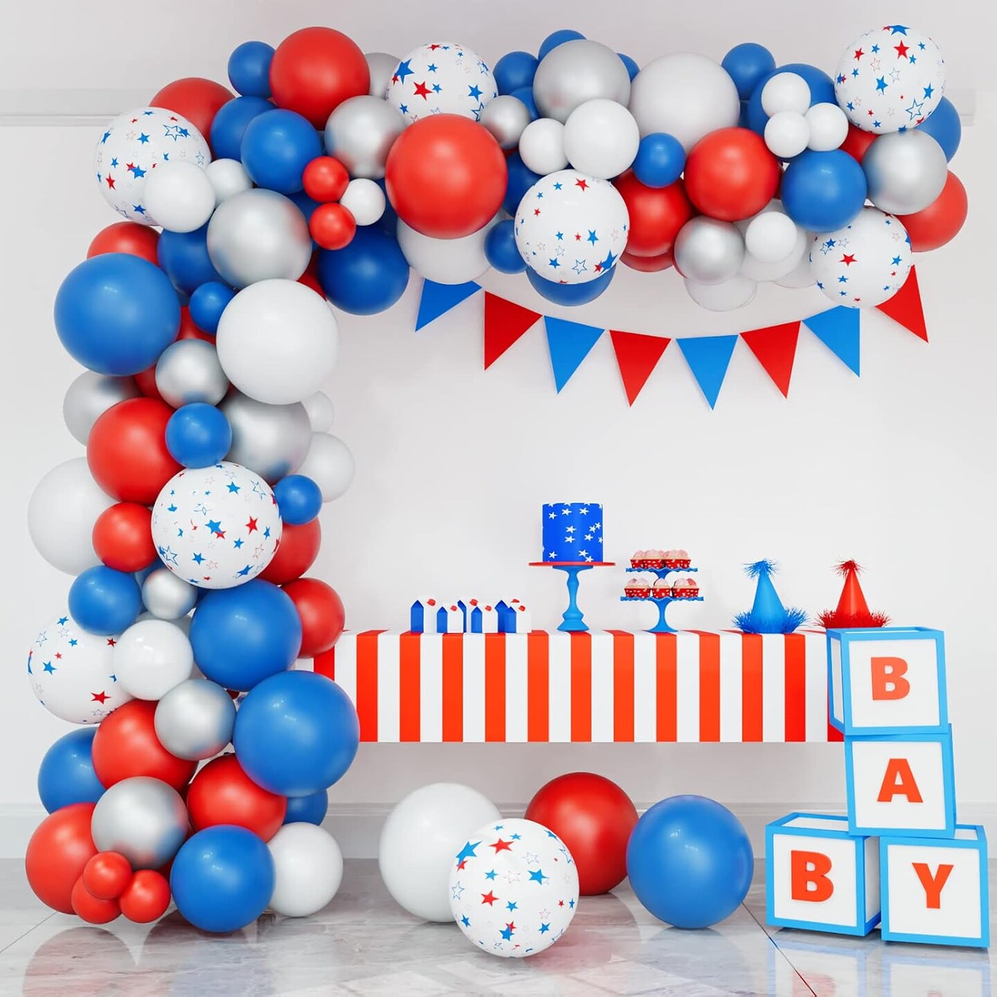 Red White and Blue Balloon Garland 4th of July Arch Kit, Independence Day Balloon Garland Patriotic Decoration for Nautical Party Baseball Party Memorial Day