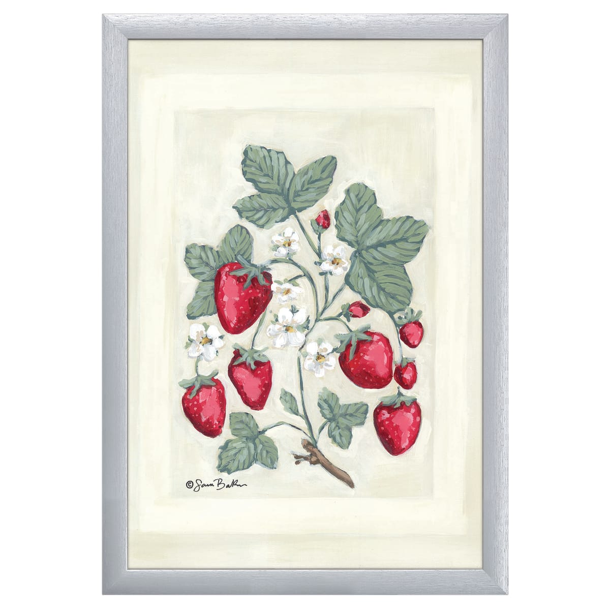 12" x 16" Sweet Summer Strawberries I Framed Wall Art, Contemporary Kitchen Home Décor, Glass Facing and Hanging Hardware Included