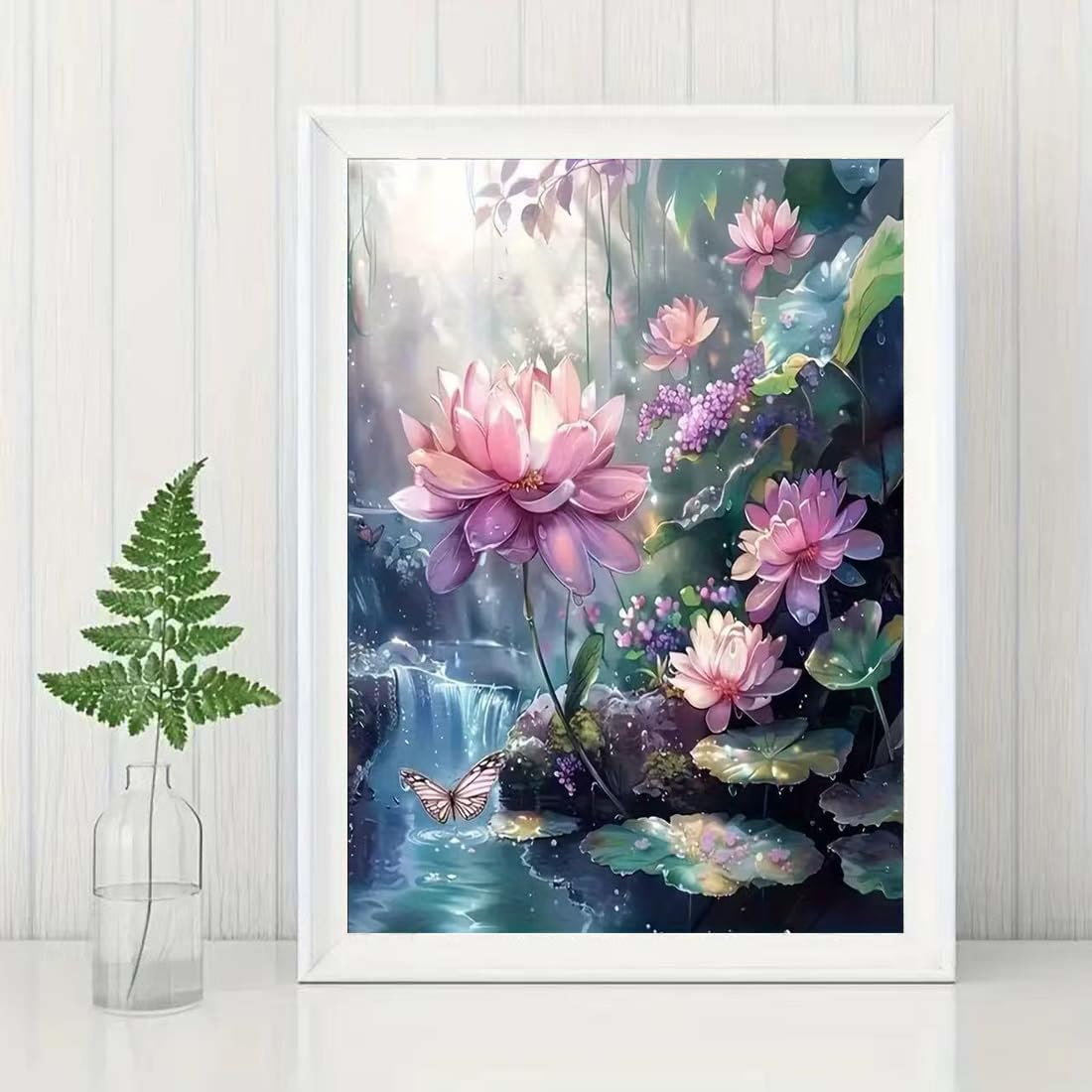 5D Diamond Art Kits for Adults,Lotus Flower Diamond Painting Kits for Beginners,DIY Full Drill Diamond Dots Scenery Paintings with Gem Art Crafts for Adulta Home Decor 12 x 16 inch