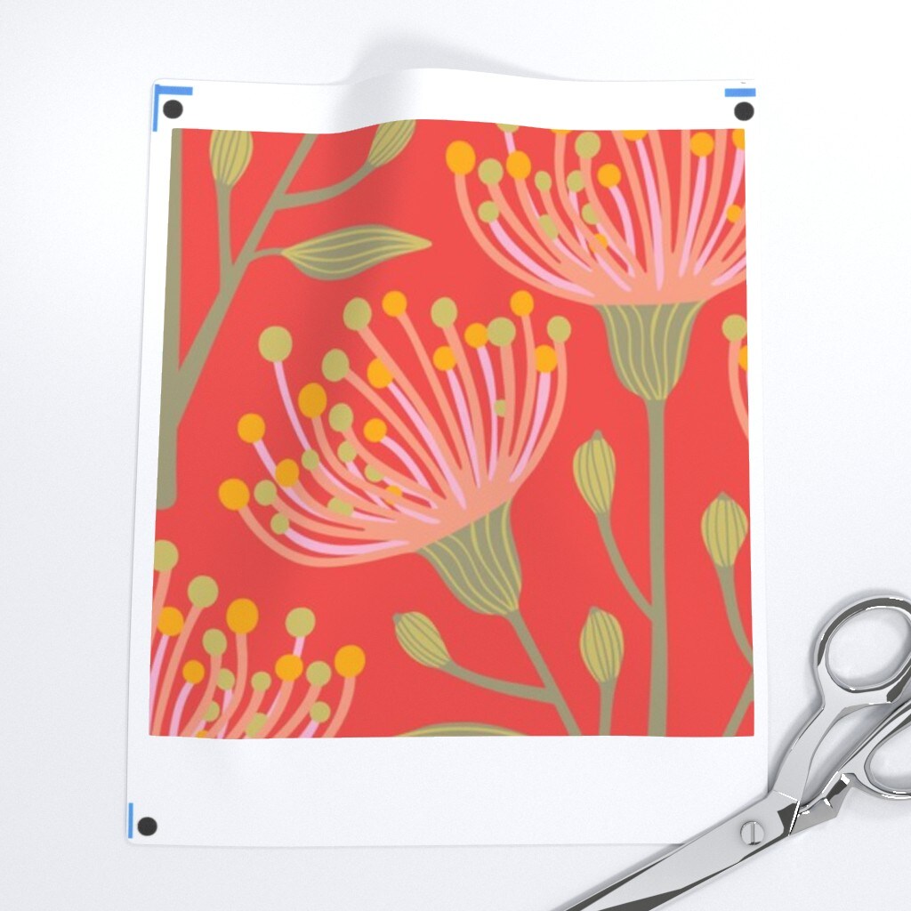 Modern Floral Coral Orange Botanical Custom Removable Wallpaper by Spoonflower Peel & Stick Wallpaper 2FT Wide