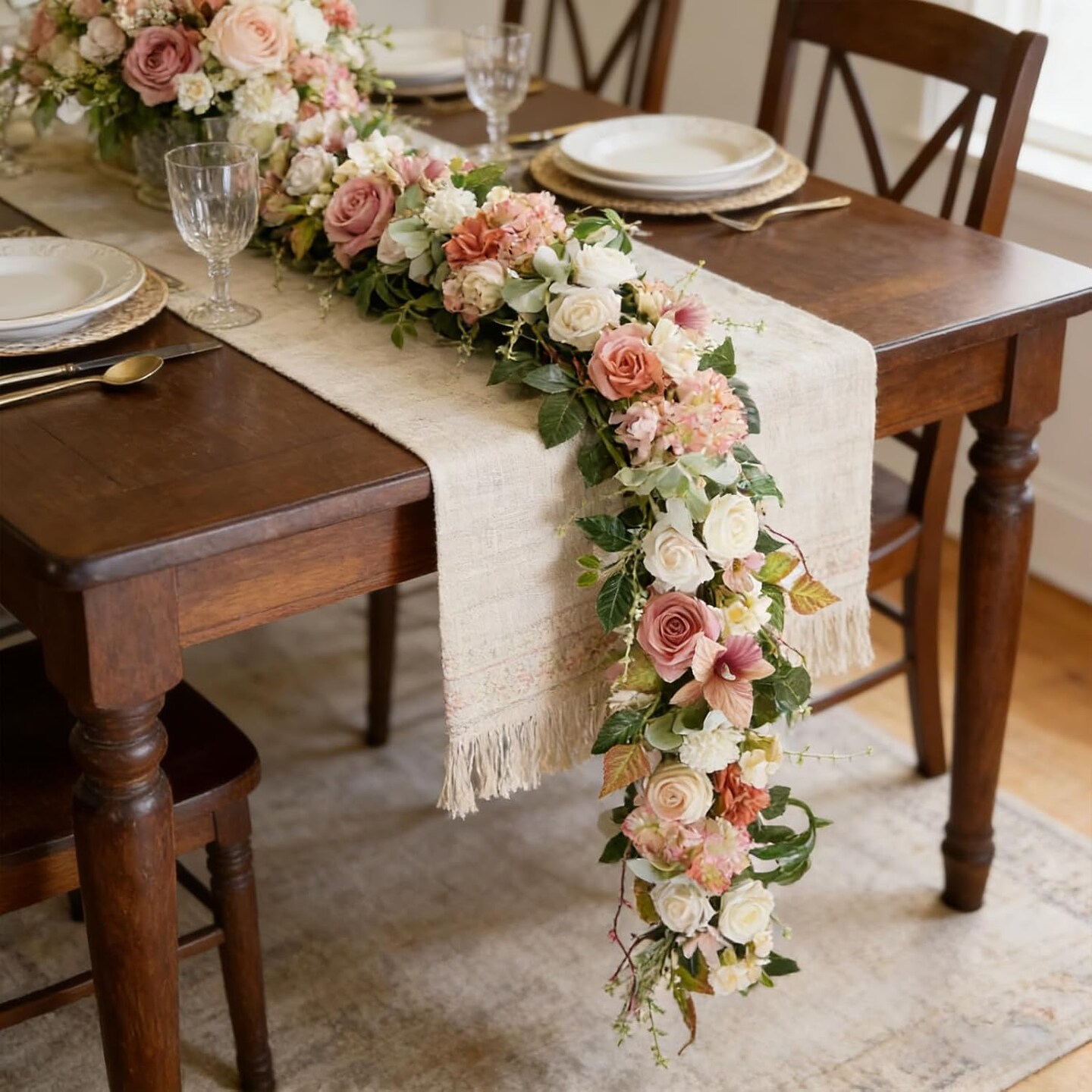 70" Spring Pink Rose Floral Garland – Blush Pink Artificial Flower Garland for Wedding Arch, Table Centerpiece, Mantle, Front Door, Wall & Romantic Home Decor