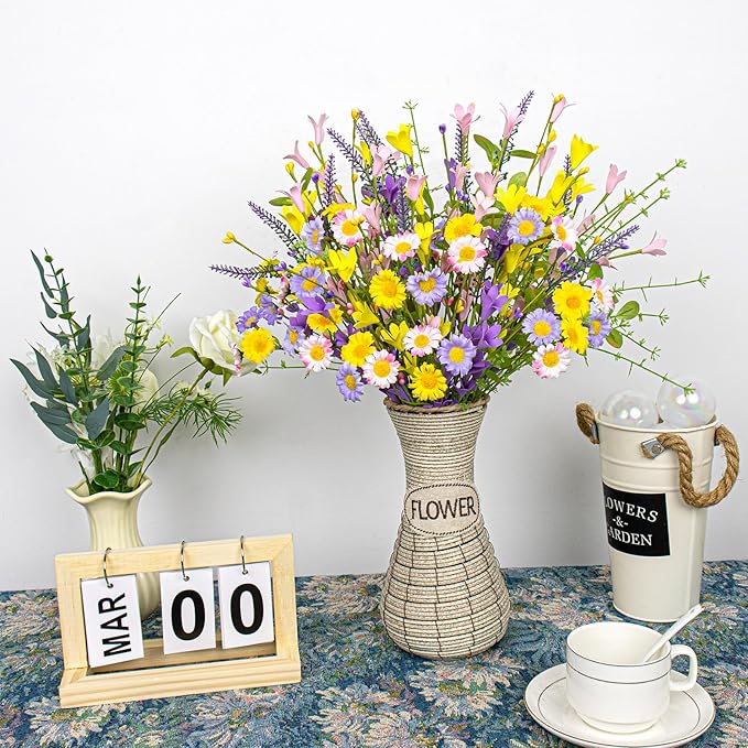 Artificial Spring Flowers 12 Pack Floral Picks 17” Flower Stems with Forsythia and Green Leaves for Spring Summer Flower Arrangements Centerpieces Indoor Outdoor Decorations