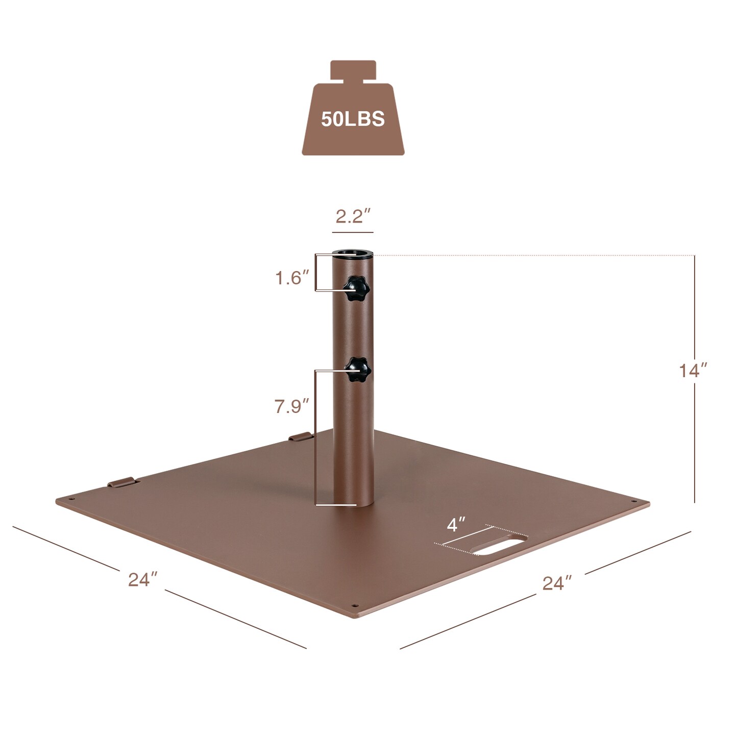 Brown Steel Patio Umbrella Base with Wheels and Adjustable Pole Holder
