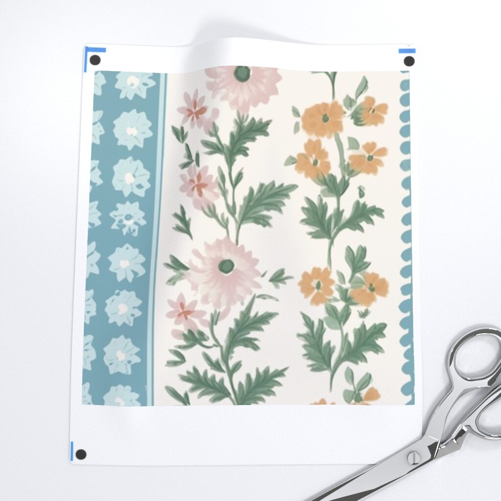 Floral Stripes Pink Green Blue Botanical Flowers Custom Pre-pasted Wallpaper by Spoonflower Pre-Pasted Wallpaper 2FT Wide
