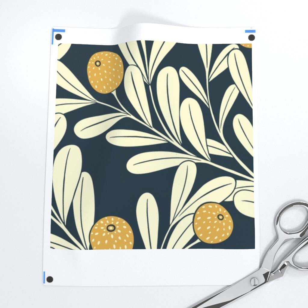 Vines Wallpaper Plants Art Deco Citrus Navy Lemons Mustard Botanical Gardens Climbing Custom Removable Wallpaper by Spoonflower Peel & Stick Wallpaper 2FT Wide