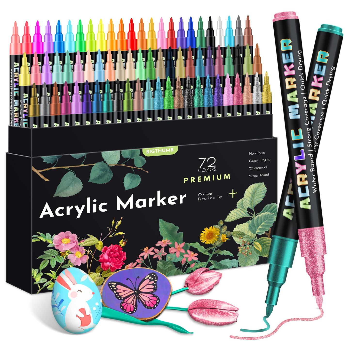 72 Colors Acrylic Paint Pens Markers, Extra Fine Tip Acrylic Paint Markers for Rock Painting, Ceramic, Wood, Plastic, Canvas, Glass, Card Making, DIY Crafts & Art Supplies