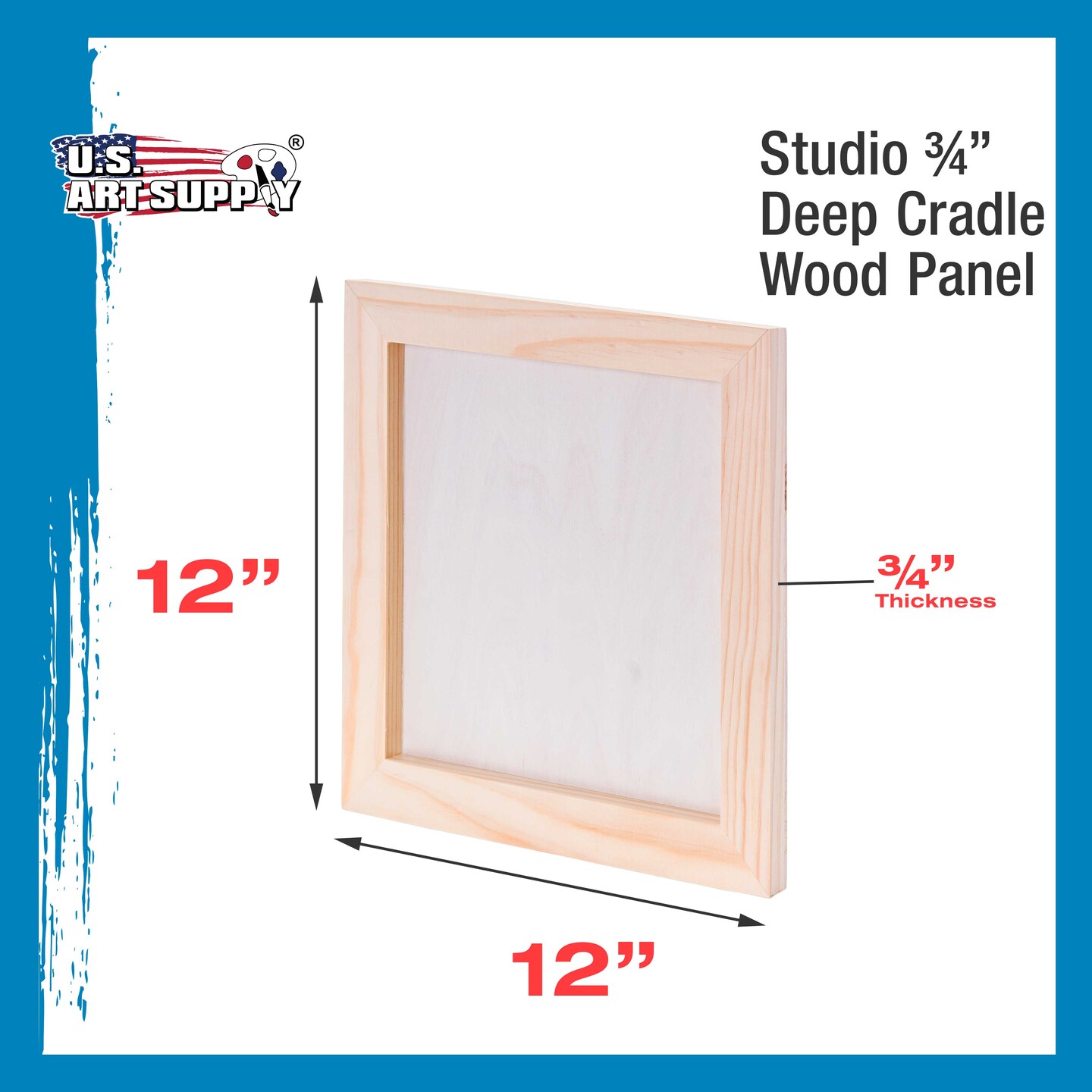 Unfinished Cradled Wood Panels for Painting, 3 Pack of 12x12 inch - Studio Birch Wooden Canvas Boards 3/4" Deep - Mixed-Media Craft, Acrylic, Oil, Encaustic, Paint Pouring Panel Board