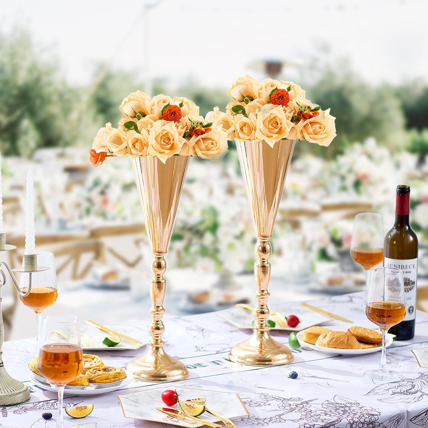 16.9” Metal Wedding Flower Vases 10PCS, Gold Trumpet Centerpiece for Party Decor