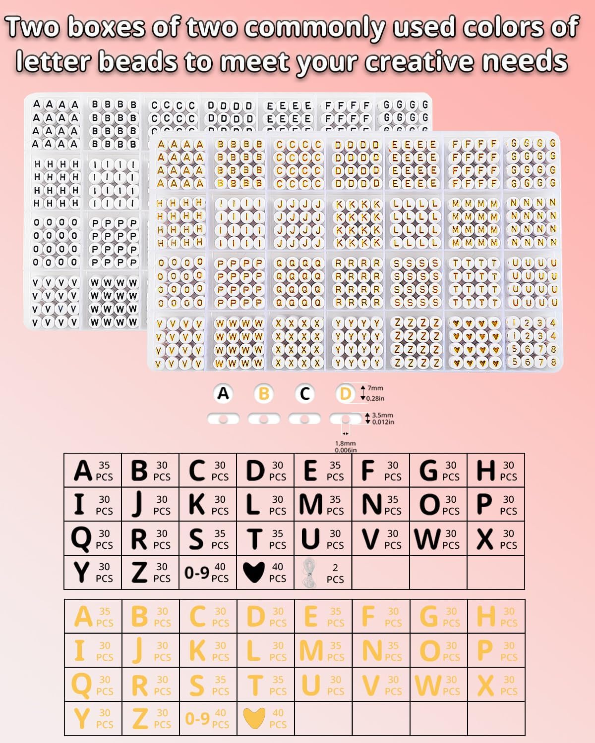 2 Box Set Letter Beads, Alphabet Beads for Bracelets, 1900+ PCS Round Number & Heart, 5m Elastic String Jewelry Making Kit, Ideal for Friendship Bracelets (Black+Gold)