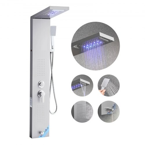 Wall Mount LED Shower Panel with Rainfall Waterfall Head and Tub Spout