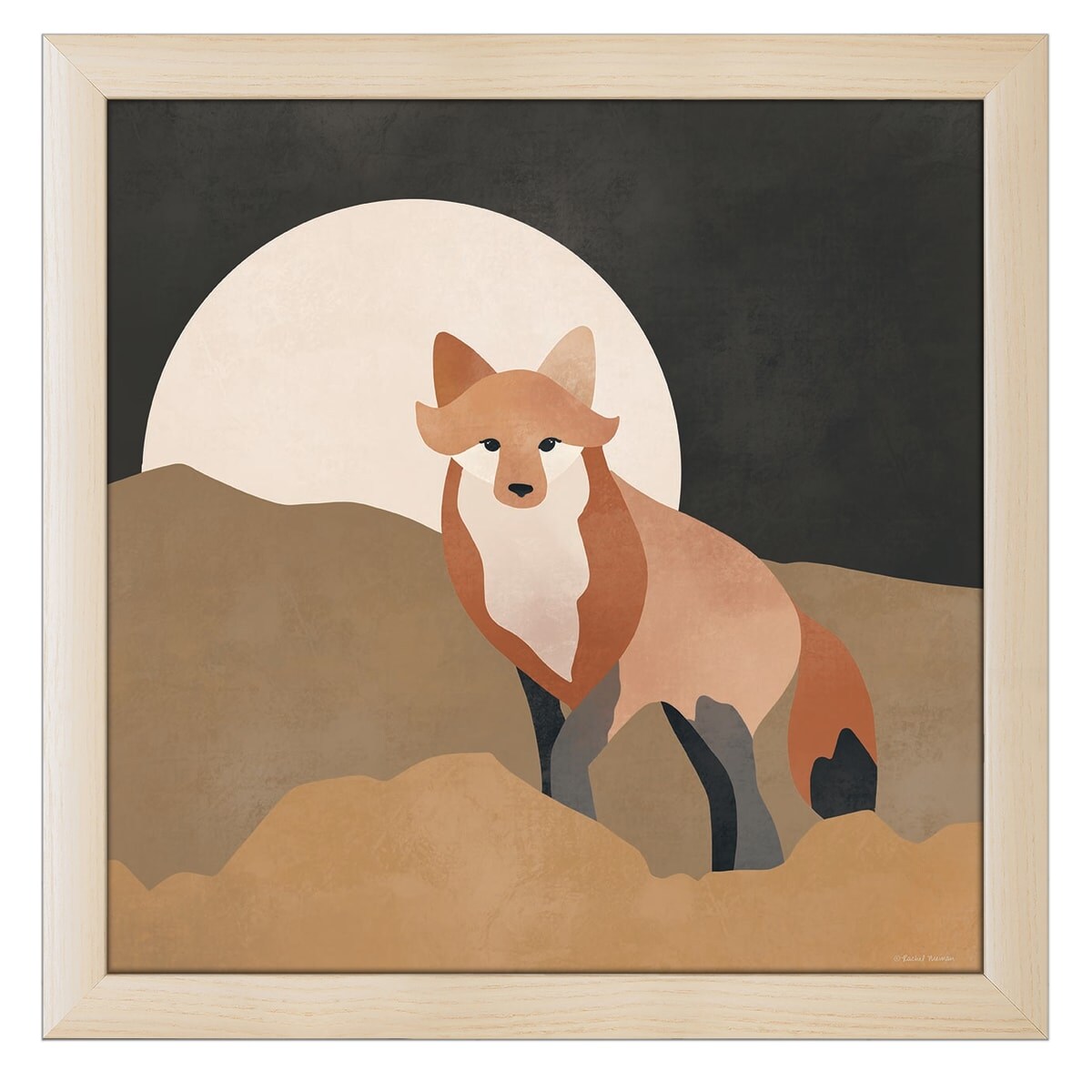 12" x 12" Mod Boho Fox Framed Wall Art, Contemporary Nature and Animal Home Décor, Glass Facing and Hanging Hardware Included