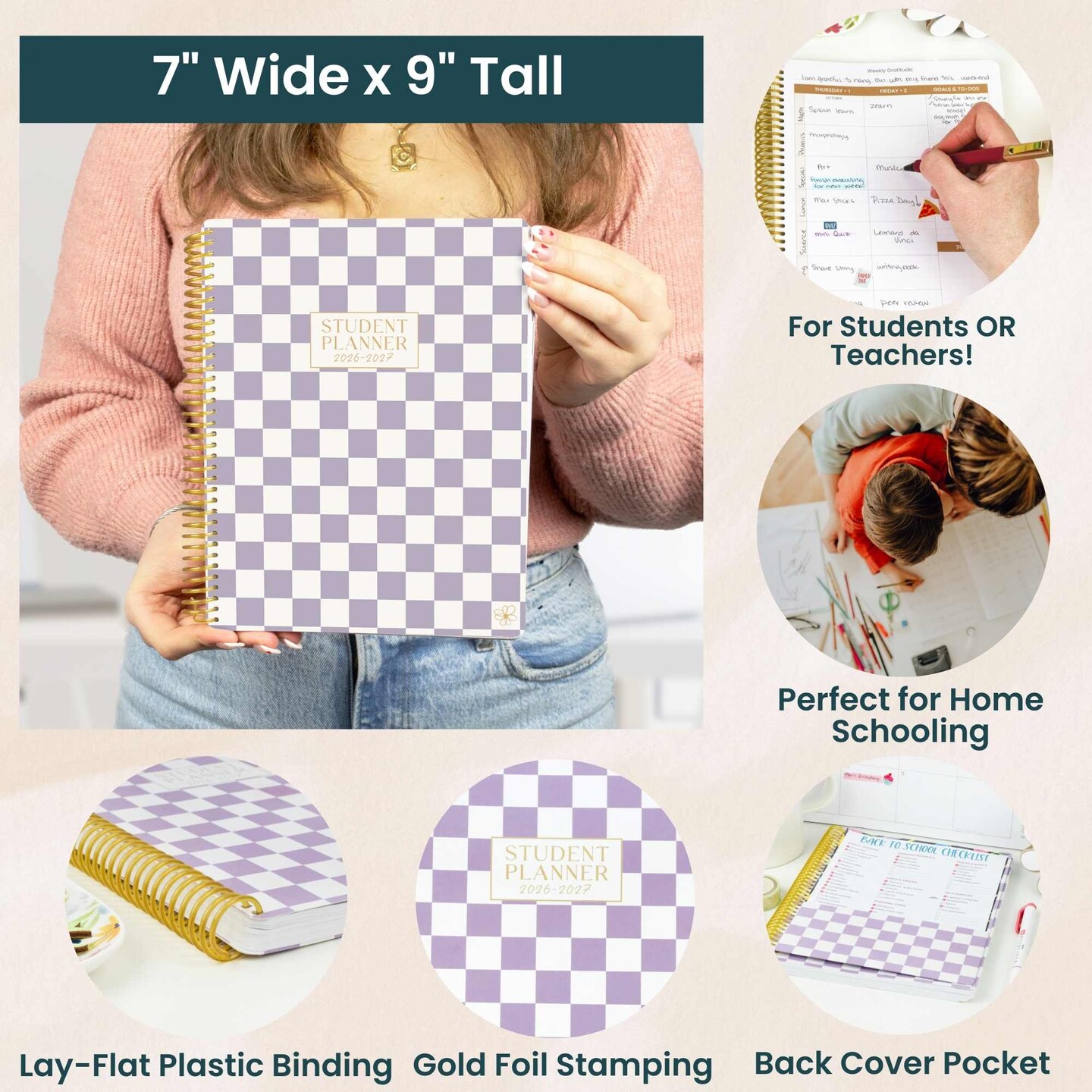 Daisy 2026–2027 Academic Student Planner, 7" x 9" - Checkered