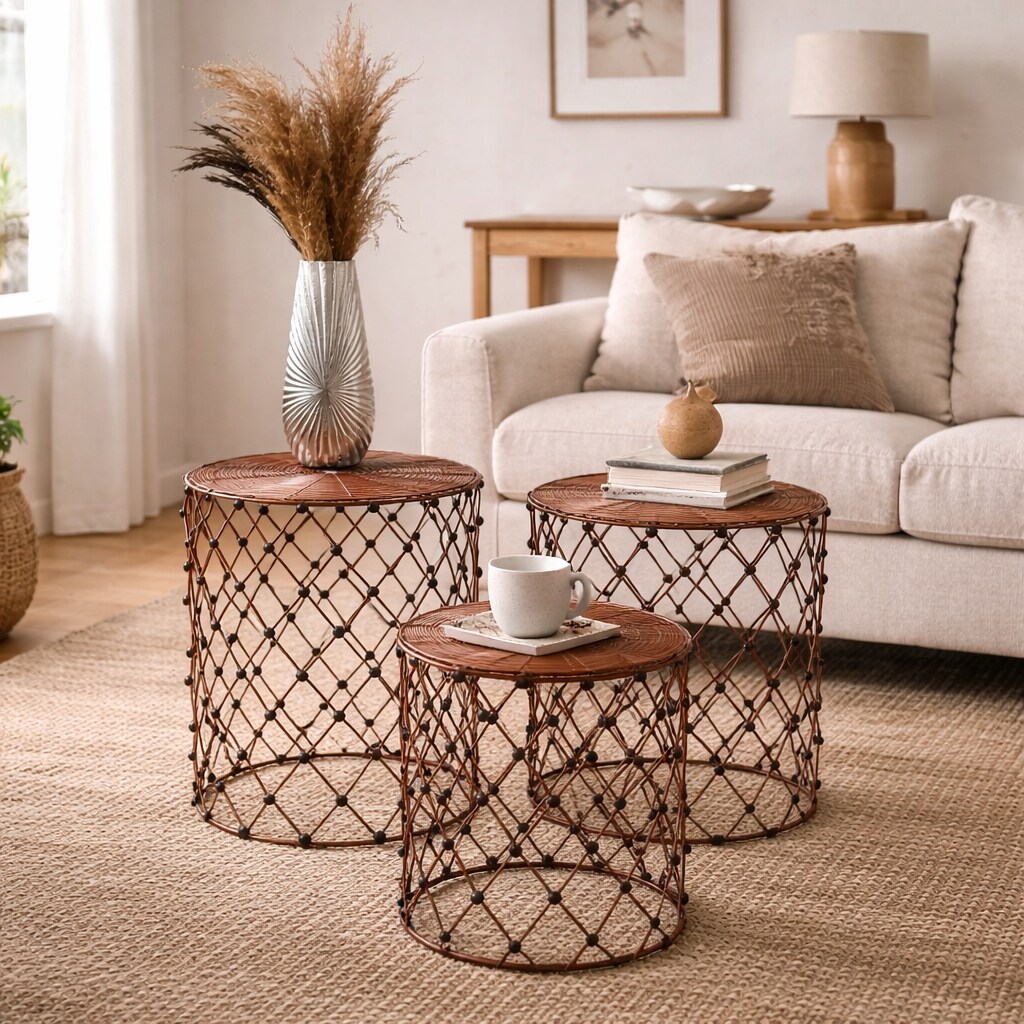 Rustic Charm Wire Nesting Stools–Set of 3 Multi-Use Accent Seats