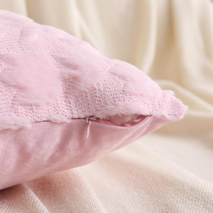 Spring Pillow Covers, 18 x 18 Inch Set of 2 Pink Tulip Flower Soft Plush Faux Fur Throw Pillow Cases for Chair Sofa Bedroom Living Room Spring Home Decor