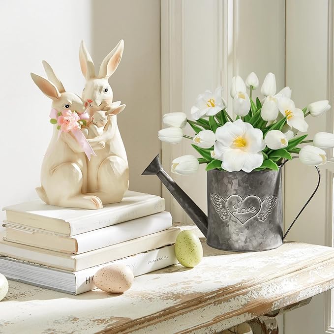 White Tulips Artificial Flowers 15 Pcs Fake Faux Tulips Real Touch Tulip Flowers with Stems Easter Spring Flowers for Arrangements Bouquet Wedding Mother's Day Home Centerpieces Table Decor