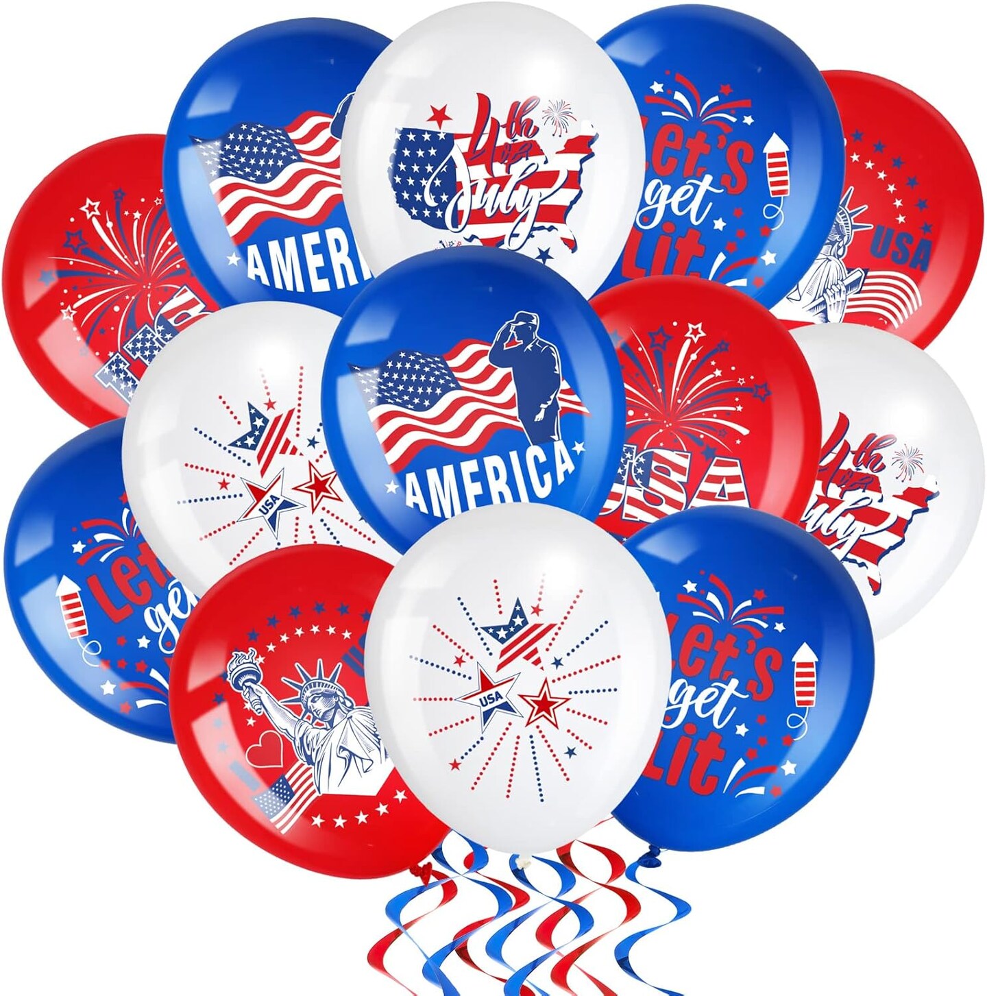 48-Piece 4th of July Patriotic Balloons – Red, White & Blue American Flag Party Decorations for Independence Day, Memorial Day & Patriotic Events