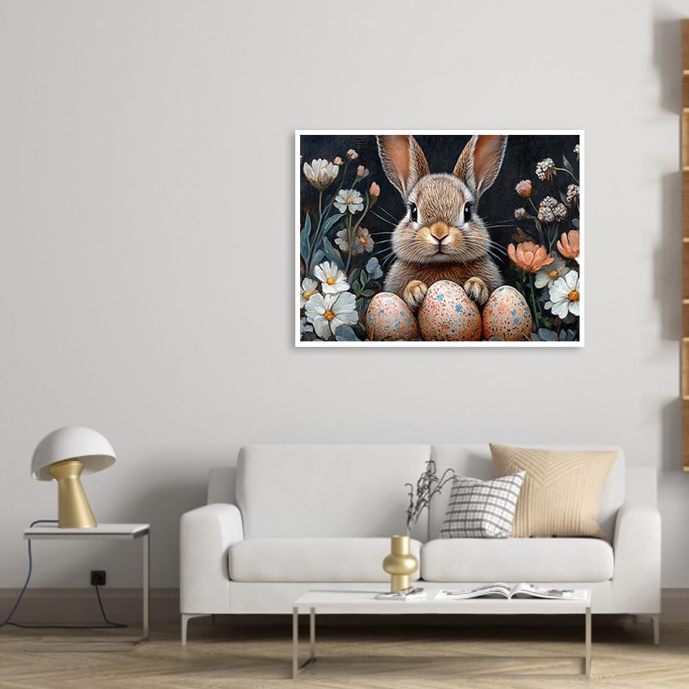 Rabbit Diamond Painting Kit for Adults – 5D Easter Egg DIY Full Drill Gem Art for Home Wall Decor 12×16 in