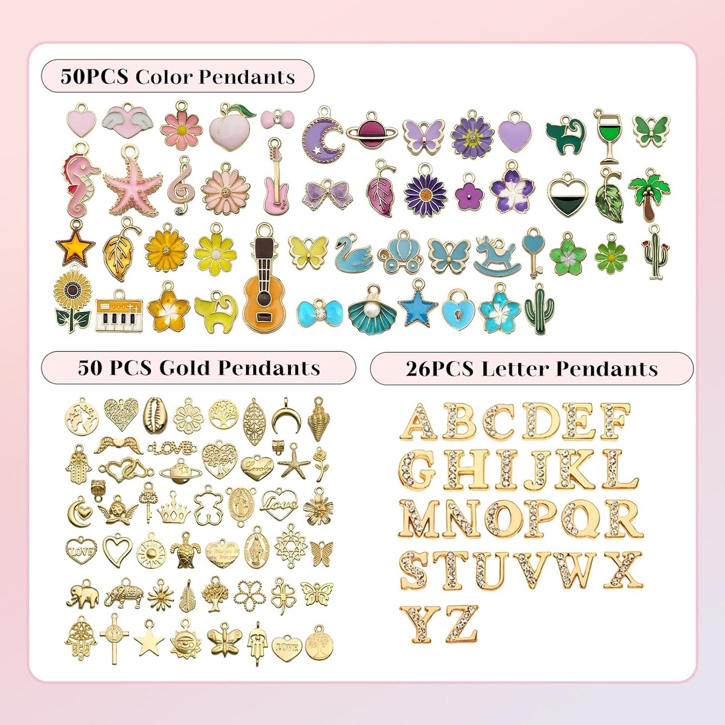 18K Gold Jewelry Making Kit with Gift Box – 16.6ft DIY Necklace & Bracelet Chains with 136 Pendants, Jump Rings, Lobster Clasps & Jewelry Pliers | Charm Making Kit for Adults