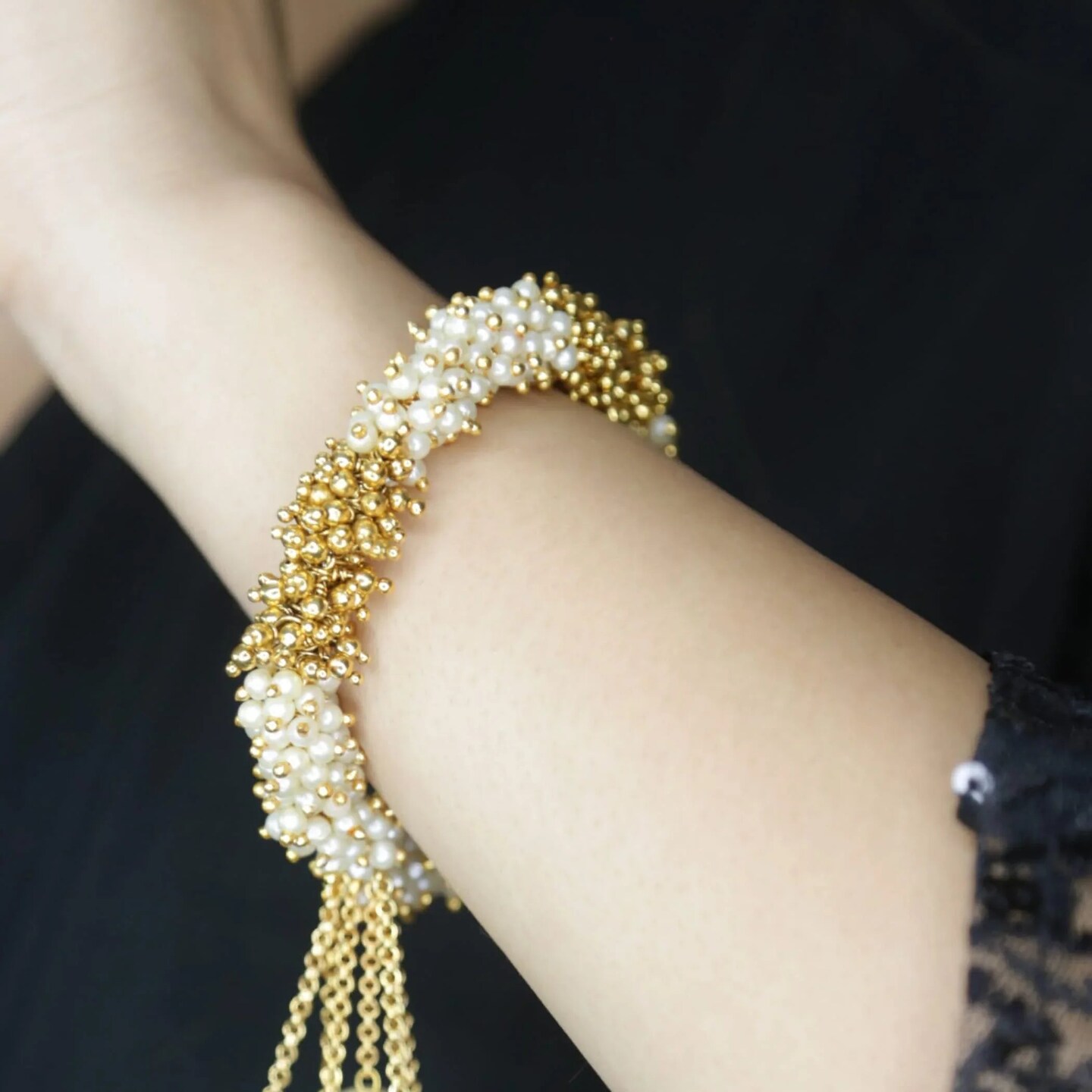 Antique Adjustable Bracelet with Gold Plating Bangle Bracelets for Women Gold and Pearl Bracelet Indian Jewellary Indian Favor or Mothers Day Valentines Anniversary Birthday Gifts