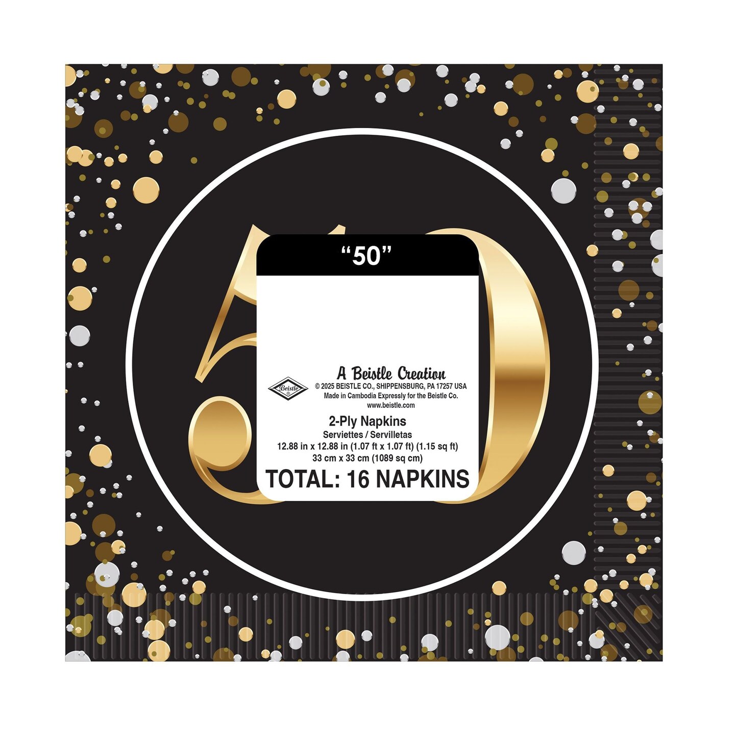 192 Pack Bulk 50th Birthday Lunch Napkins 2-Ply Party Supplies