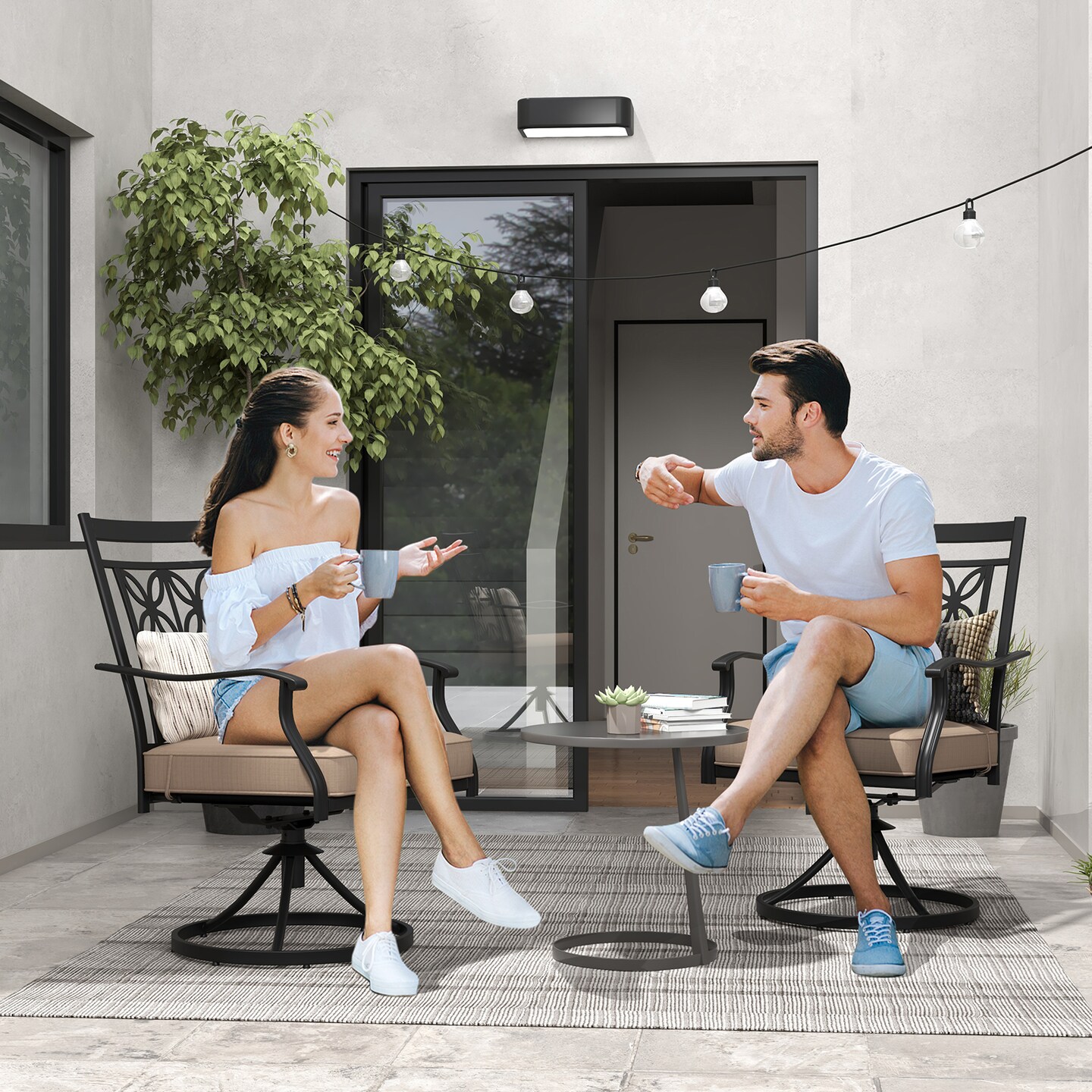 360-Degree Swivel Patio Chairs with Cushioned Blossom Pattern Backrest