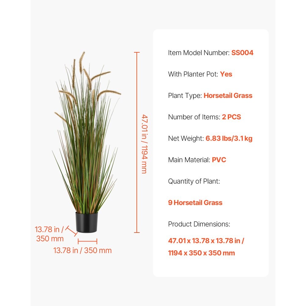 Green Horsetail Grass Plant 2pcs PVC Realistic Potted Indoor-Outdoor Decor