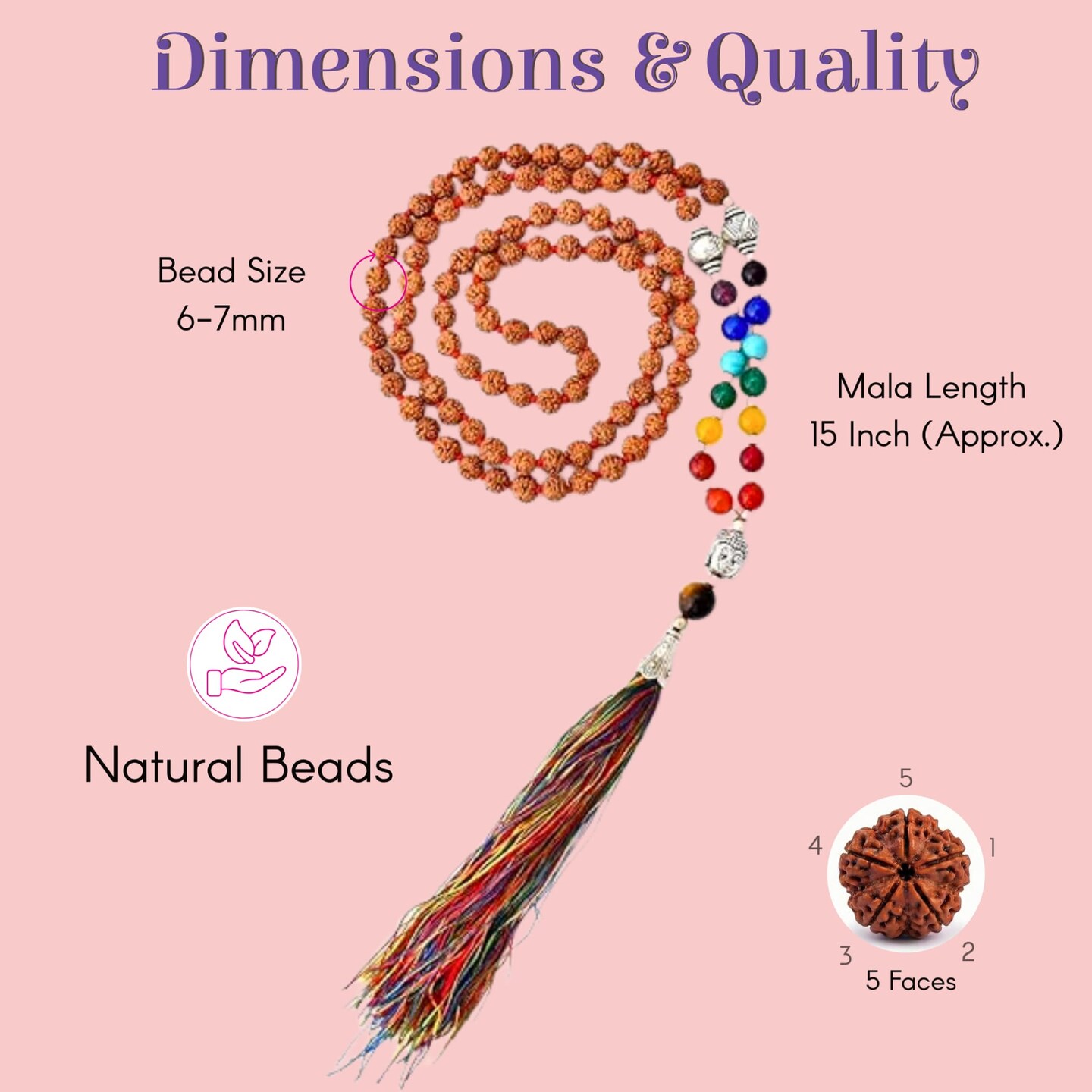 LOVENSPIRE 108 Mala Beads 7 Chakra Rudraksha Buddhist Prayer Beaded Japa Mala Buddha Charm Natural Healing Crystal Gemstones Yoga Meditation Necklace Tassel Tibetan Hand Knotted Men Women Jewelry