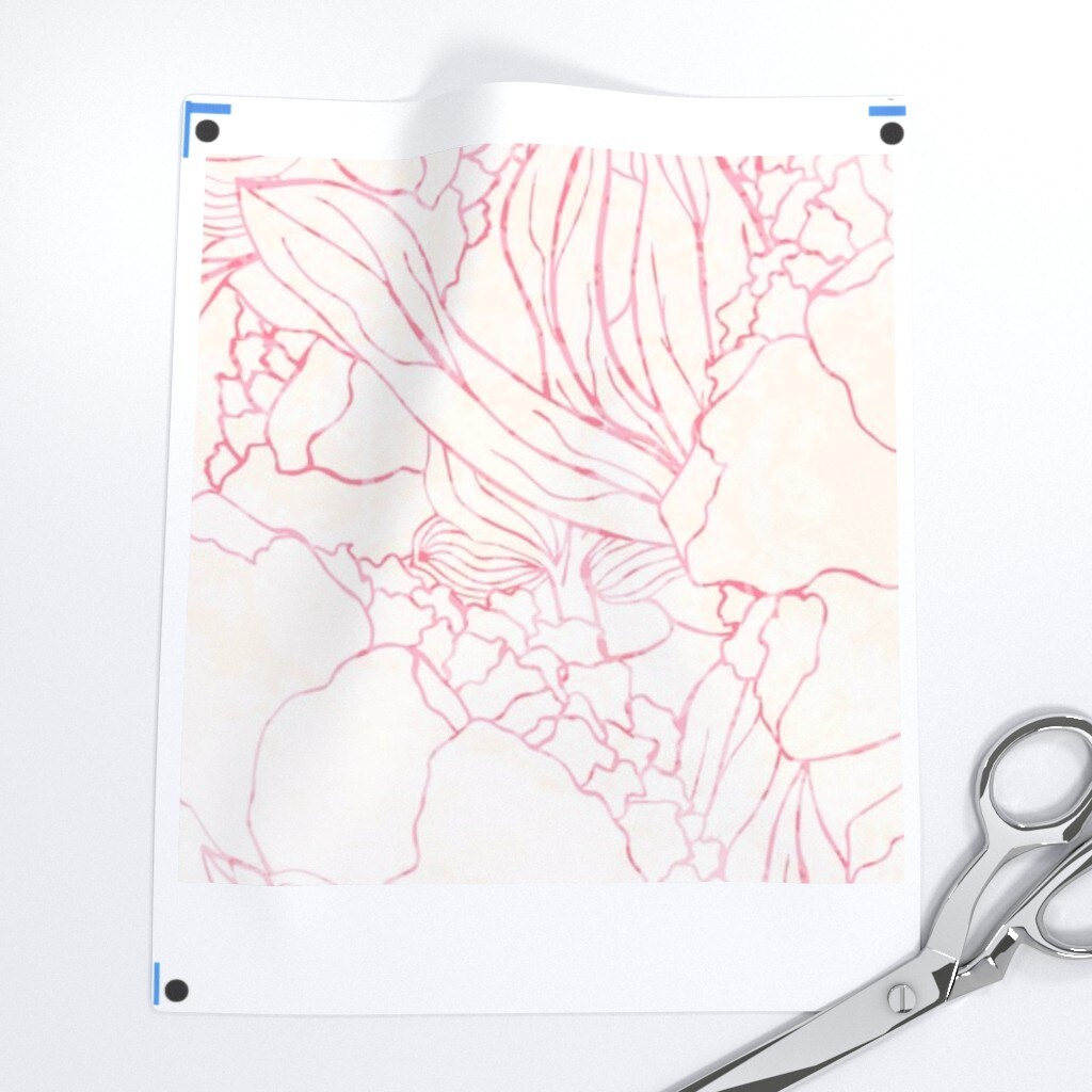 Pink Flower Floral Blossom Outline Peony Botanical Light Pat Custom Pre-pasted Wallpaper by Spoonflower Pre-Pasted Wallpaper 2FT Wide