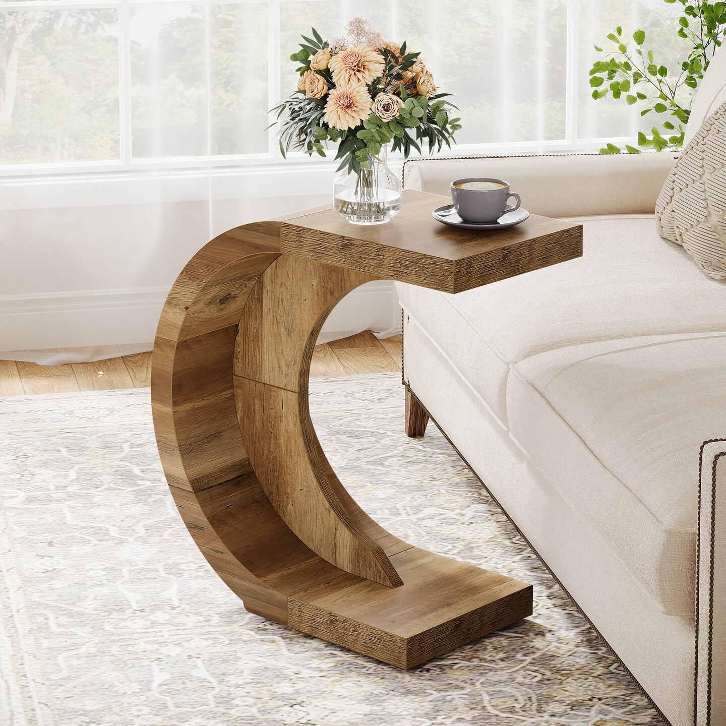 C Shaped End Table Sofa Side Table Narrow Wood Laptop Snack Table
