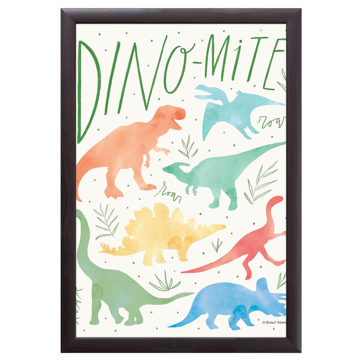 12" x 16" Dino-Mite Framed Wall Art, Contemporary Home Décor for Baby or Child's Room, Glass Facing and Hanging Hardware Included