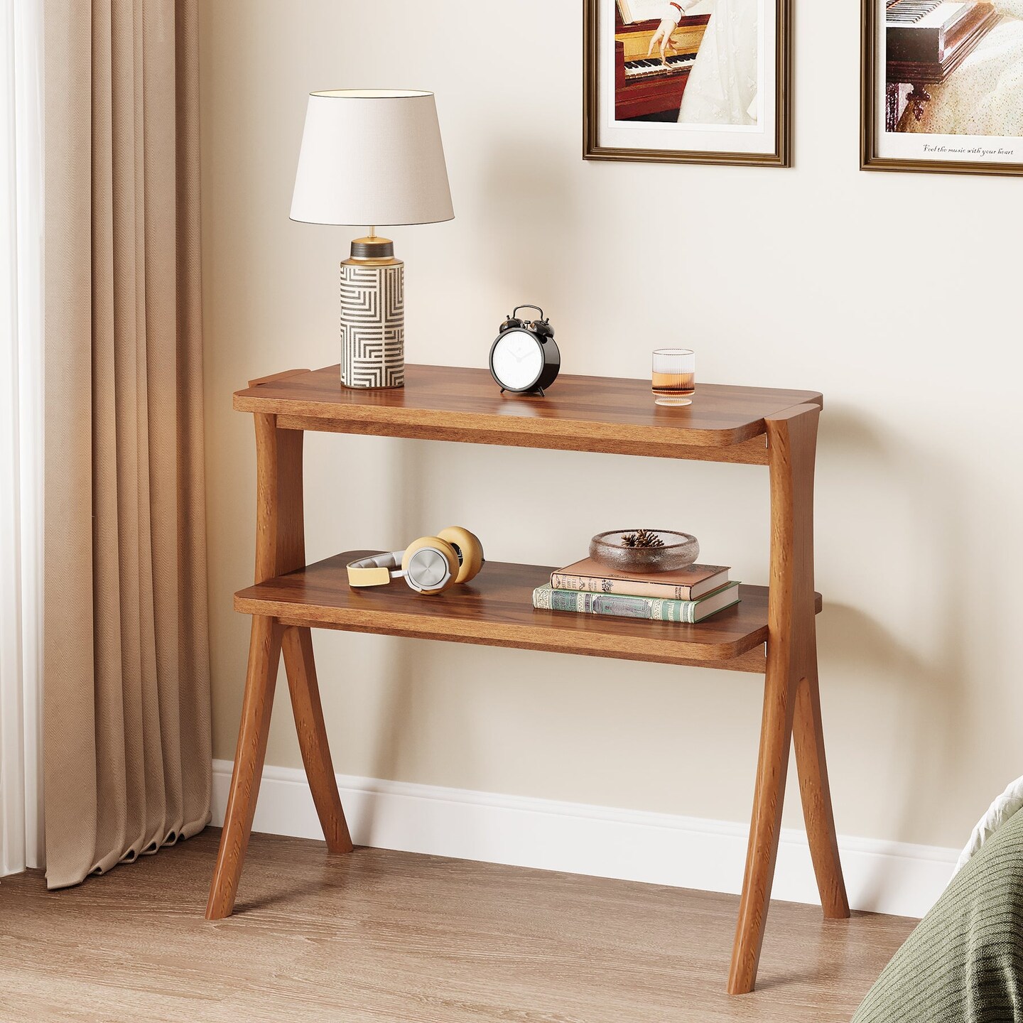 Modern End Table 2 Shelf Storage Rectangular Wood Frame Accent Table