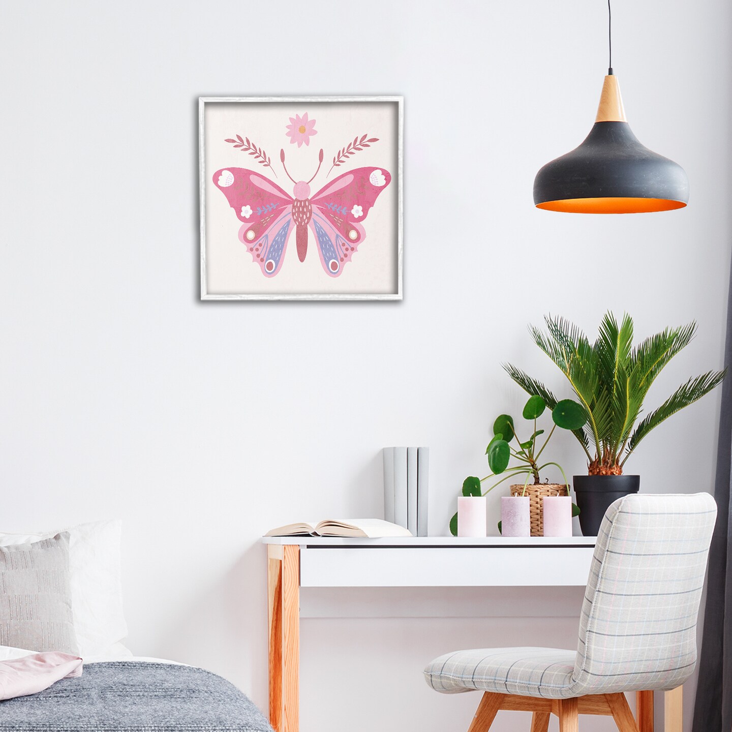 Stupell Industries Folk Butterfly in Pink Framed Giclee, design by Kim Allen