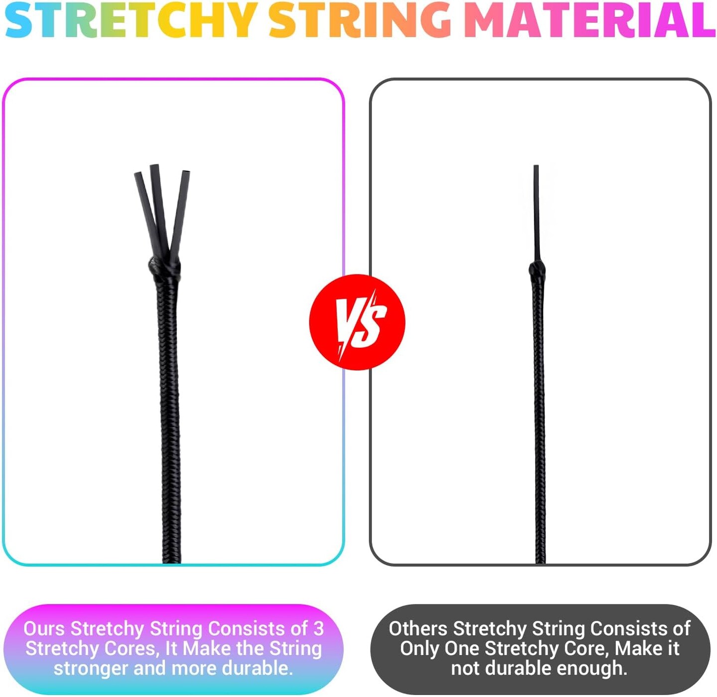 Stretchy Bracelet String Kit – 4 Rolls Elastic Cord (Black, White, Rainbow) with Scissors & Beading Needle, 1mm Elastic Jewelry String for DIY Bracelets, Necklaces, Beading, 660FT Total