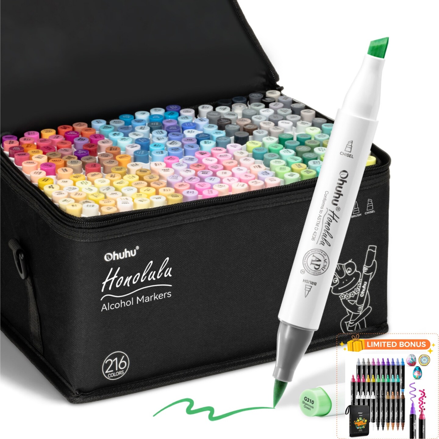 Ohuhu Brush Markers - 216-color Double Tipped Alcohol-based Art Marker Set for Artist Adults Coloring Illustration -Brush & Chisel / Brush & Fine Dual Tips - Honolulu / Honolulu B Series of Ohuhu Markers - Refillable Ink