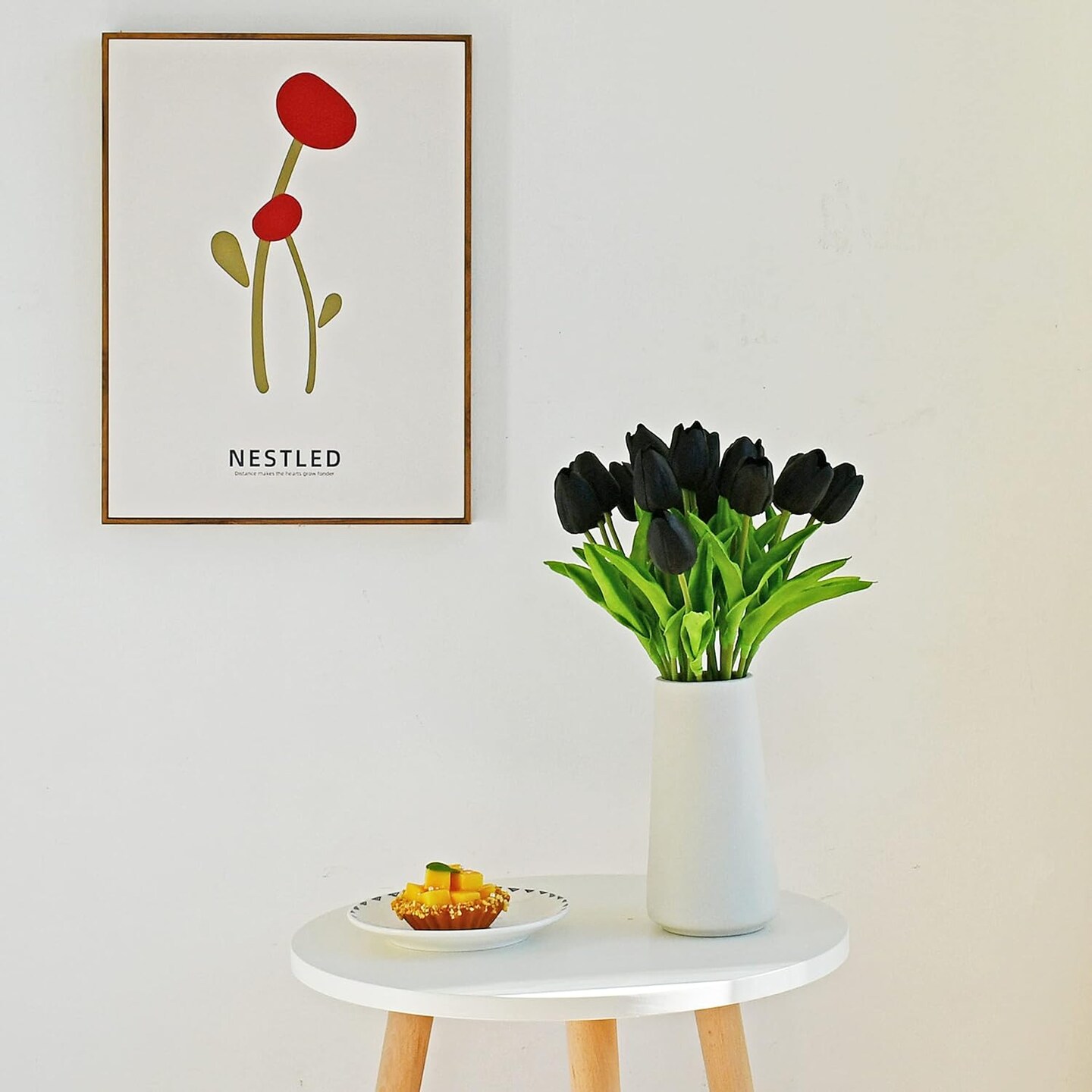 Artificial Black Tulips 20 Pcs – 13.5 Inch PU Faux Flowers with Bendable Stems for Home Décor, Wedding Centerpieces, DIY Floral Arrangements, New Year and Valentine's Day
