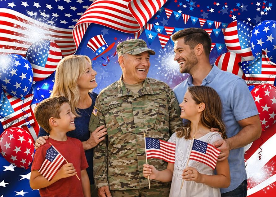 7x5ft Patriotic Backdrop for Photography American Flag and Balloon Veterans Day Background 4th of July Patriotic Party Decoration Photo Studio Booth Banner 300