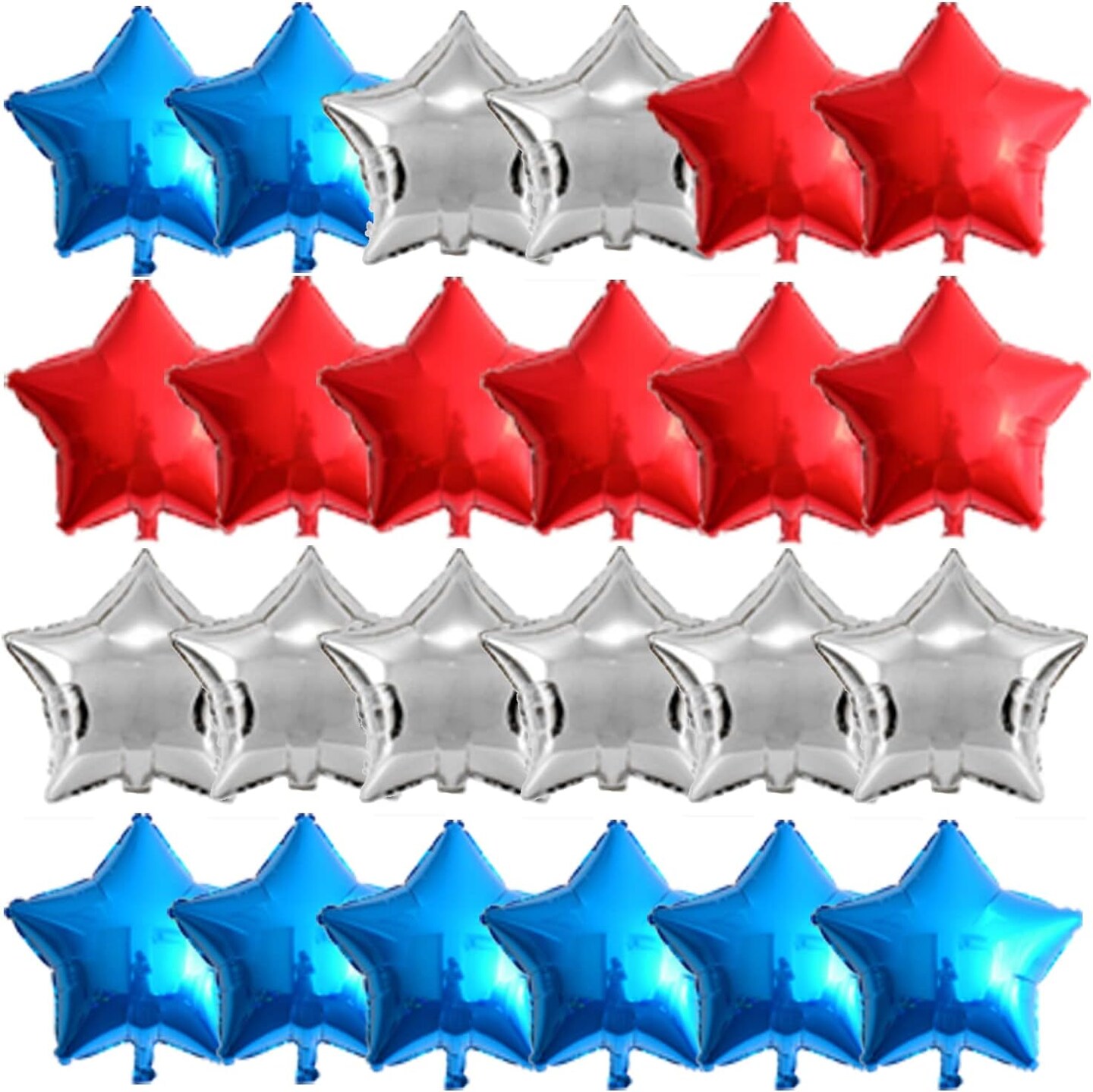 Blue, Red & White Star Mylar Balloons – 18” Patriotic 4th of July Balloons, 25 PCS – USA Independence Day Decorations for Birthday, Wedding, Baby Shower & Party