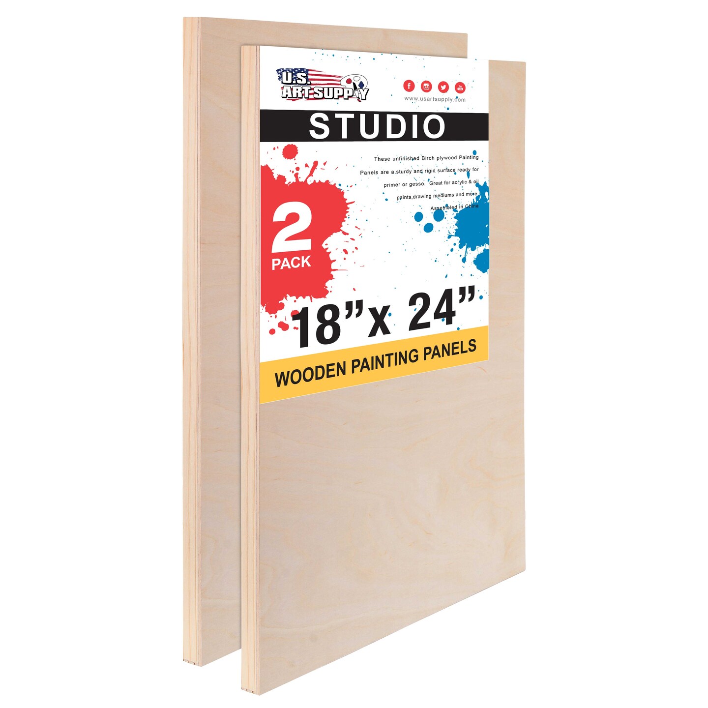 Unfinished Cradled Wood Panels for Painting, 2 Pack of 18x24 inch - Studio Birch Wooden Canvas Boards 3/4" Deep - Mixed-Media Craft, Acrylic, Oil, Encaustic, Paint Pouring Panel Board