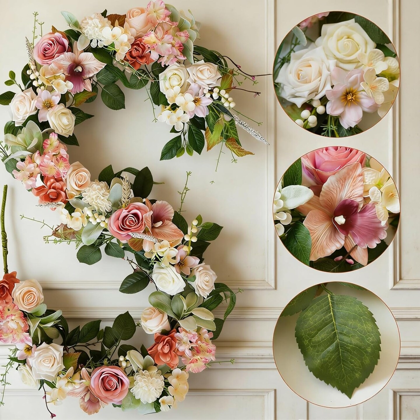 70" Spring Pink Rose Floral Garland – Blush Pink Artificial Flower Garland for Wedding Arch, Table Centerpiece, Mantle, Front Door, Wall & Romantic Home Decor