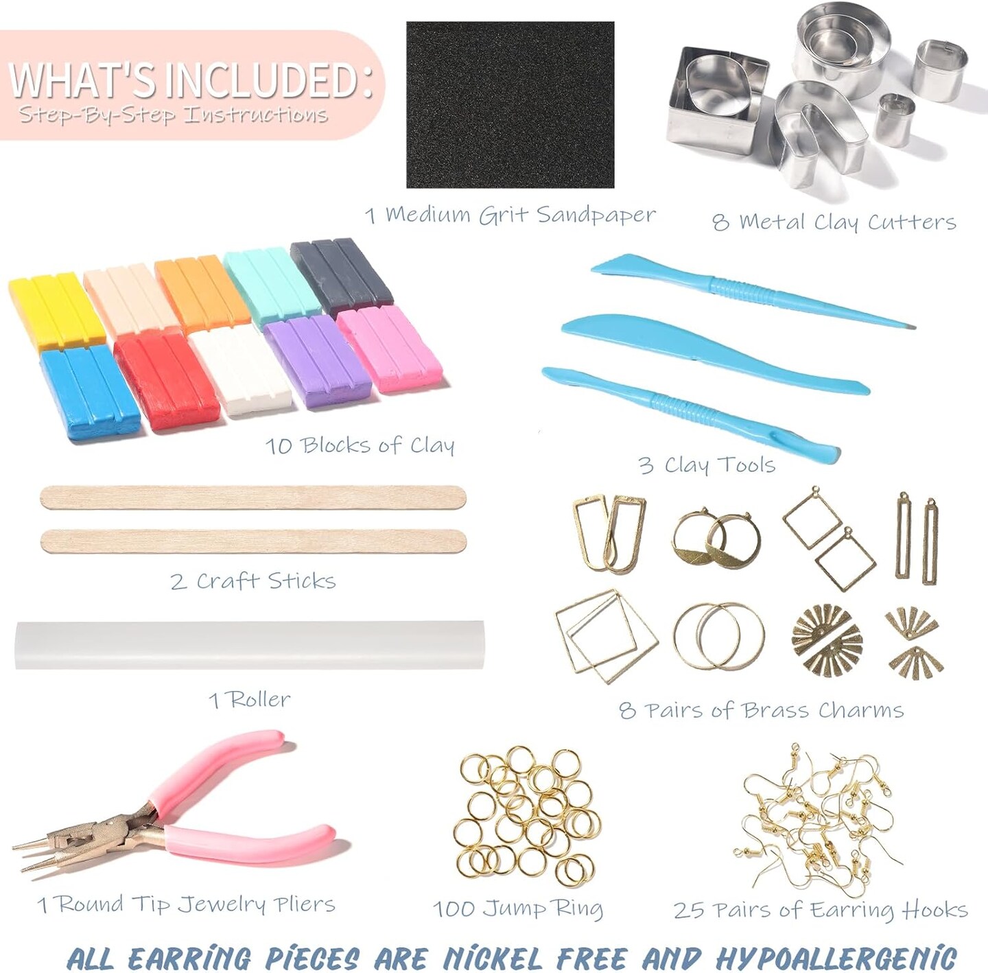 183-Piece Polymer Clay Earring Making Kit – DIY Jewelry Craft Set with Clay, Cutters, Tools, Charms, Jump Rings & Earring Hooks for Teens & Adults