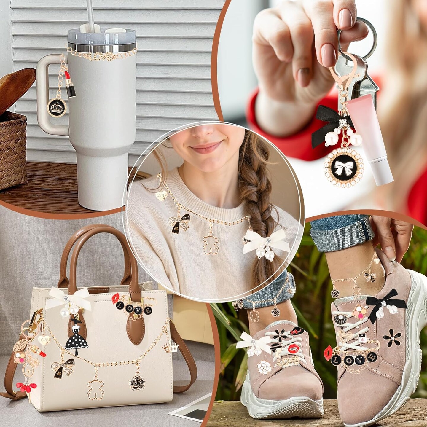 477Pcs Lip Gloss Keychain Making Kit with Plier & Puncher, DIY Bag Charm & Bracelet Making Supplies, Alphabet Charms & Key Hooks for Personalized Gifts & Small Business