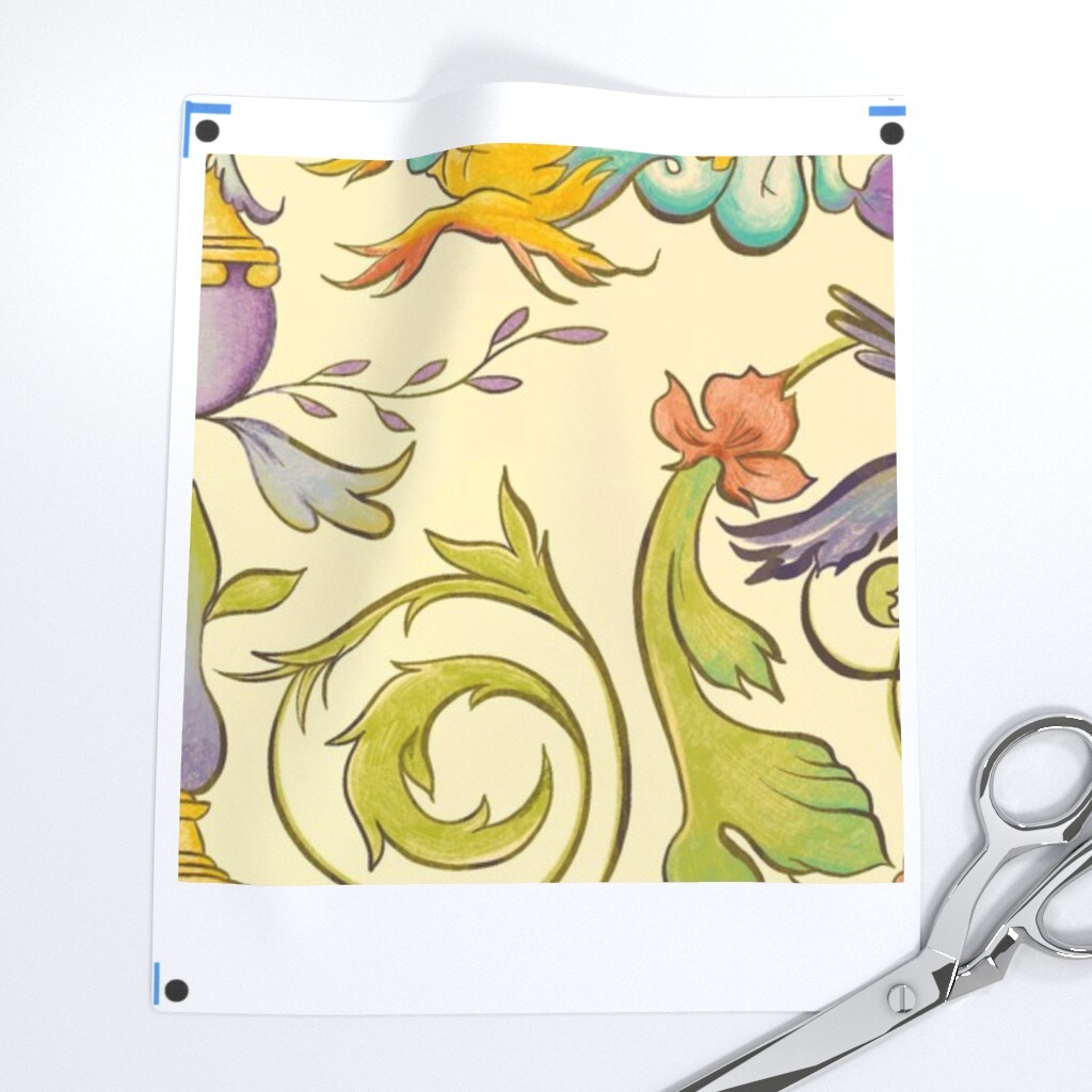 Multicolor Baroque Renaissance Floral Fresco Botanical Birds Victorian Large Scale Water Color Horses. Italian Custom Printed Fabric by Spoonflower Various Fabrics by the Yard or Fat Quarter