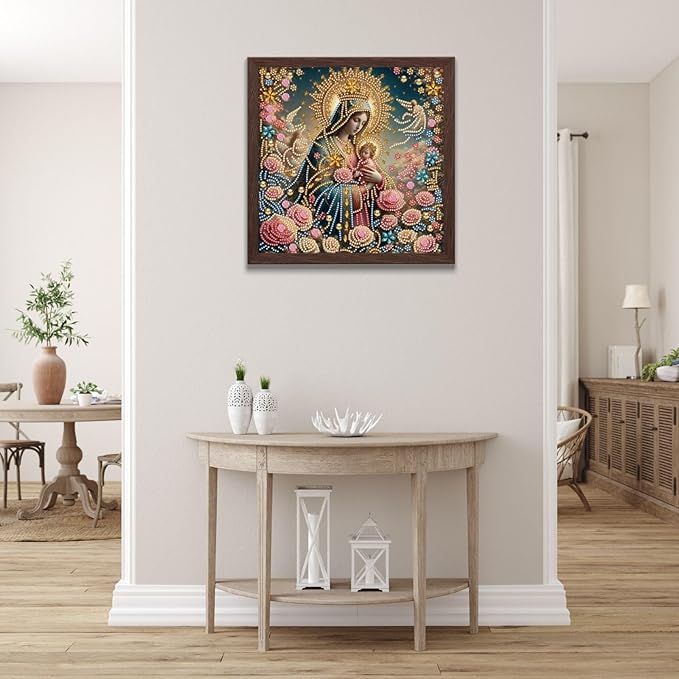 Religious Virgin Mary Easter Day Diamond Painting Kits for Adults Partial Drill Diamond Art - 12x12 Inches Special Shaped Diamond Art Craft for Holidays, Home Decor and Gifts (Colored)