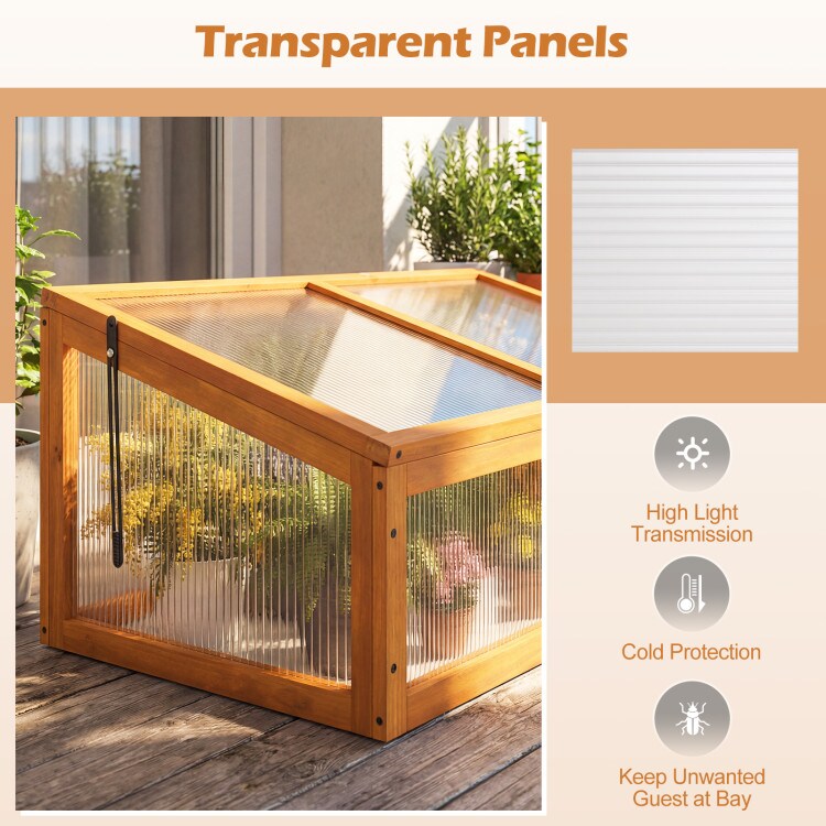 Cold Frame Greenhouse Wood Raised Planter Bed with Transparent Roof