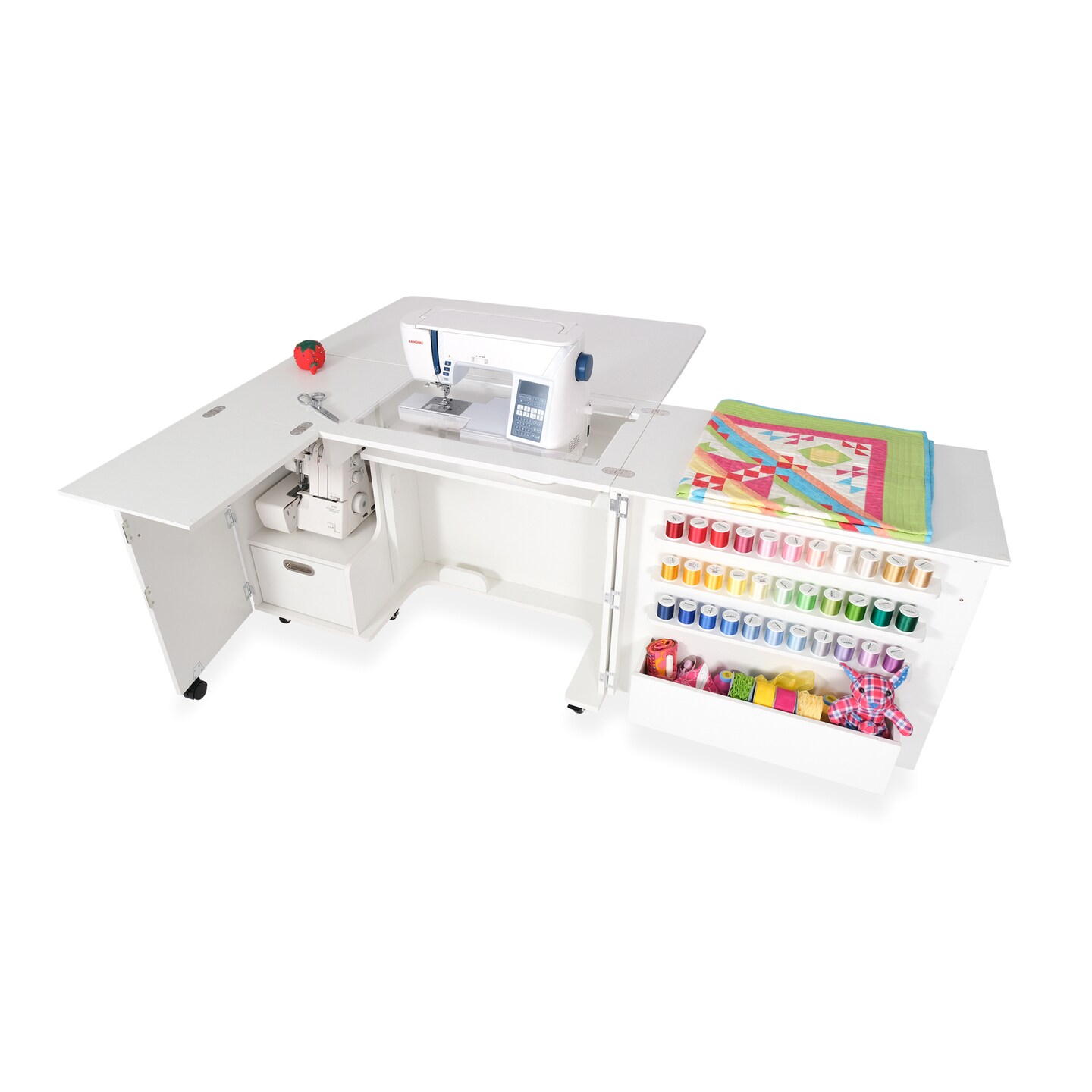 Kangaroo Wallaby Sewing Cabinet with Airlift – Sewing, Quilting & Craft Table with Storage & Rolling Casters