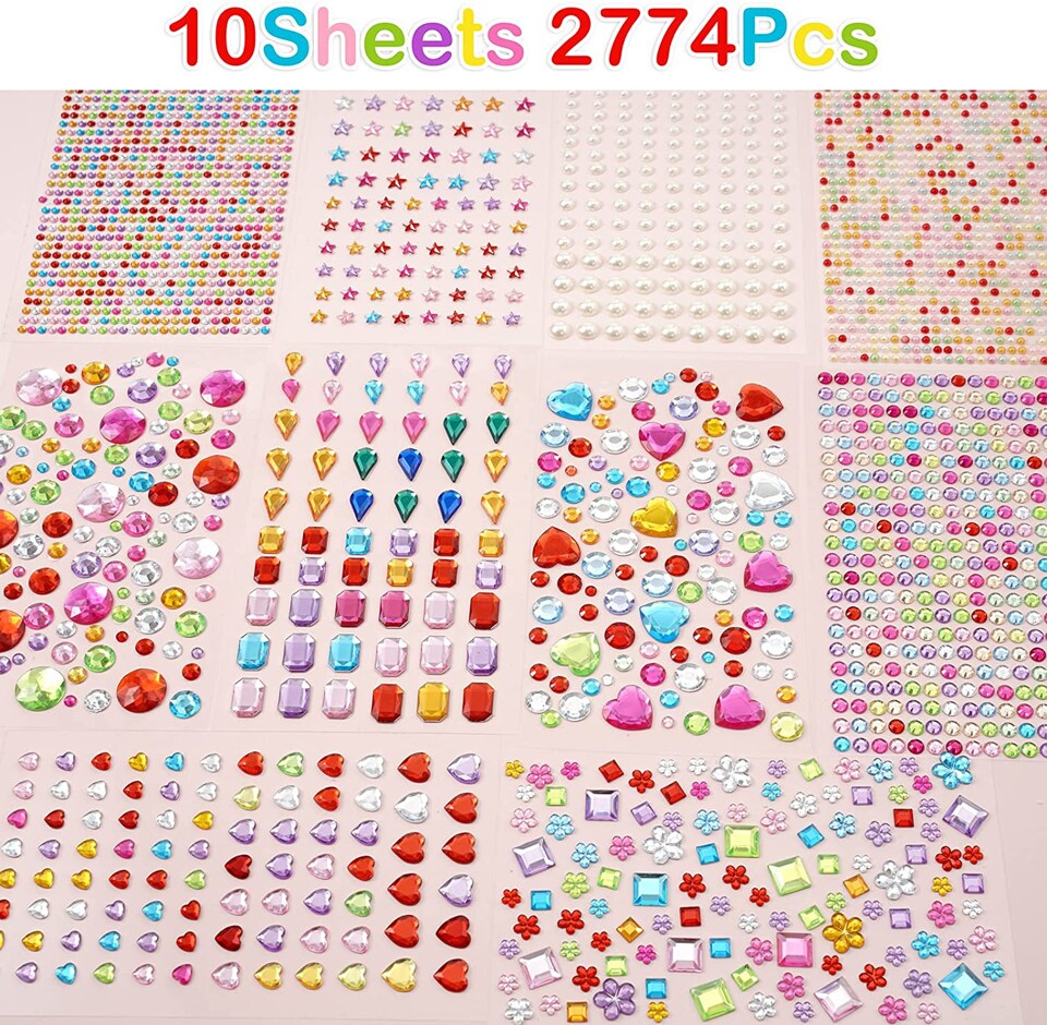 Self-Adhesive Gem Sticky Jewel Stones Assorted Shapes & Colors – 2700+ Pieces | Rhinestone Craft Stickers for Kids Crafts, Decorations & DIY Projects