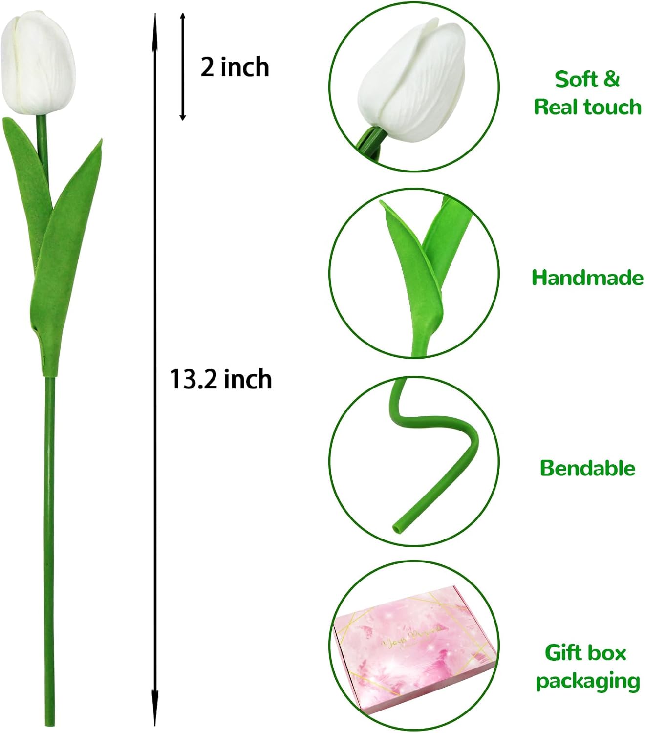 28pcs White Artificial Tulip Stems – Realistic PU Flowers 13" for Easter, Spring Wreaths, Wedding Bouquets, Centerpieces, and Home Décor