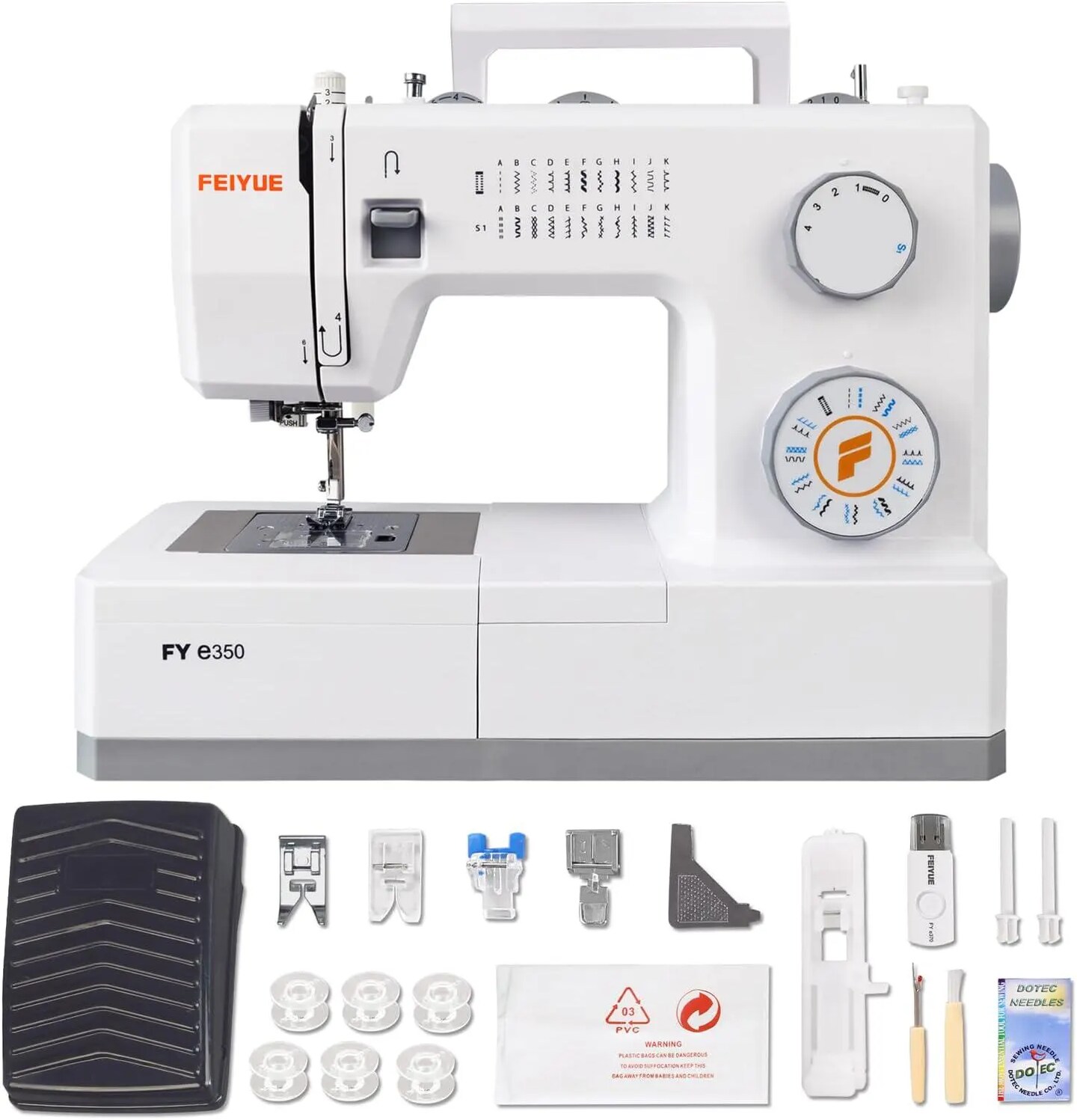 FEIYUE FYe350 Sewing Machine: Heavy Duty, 23 Built-in Stitches, Servo Motor