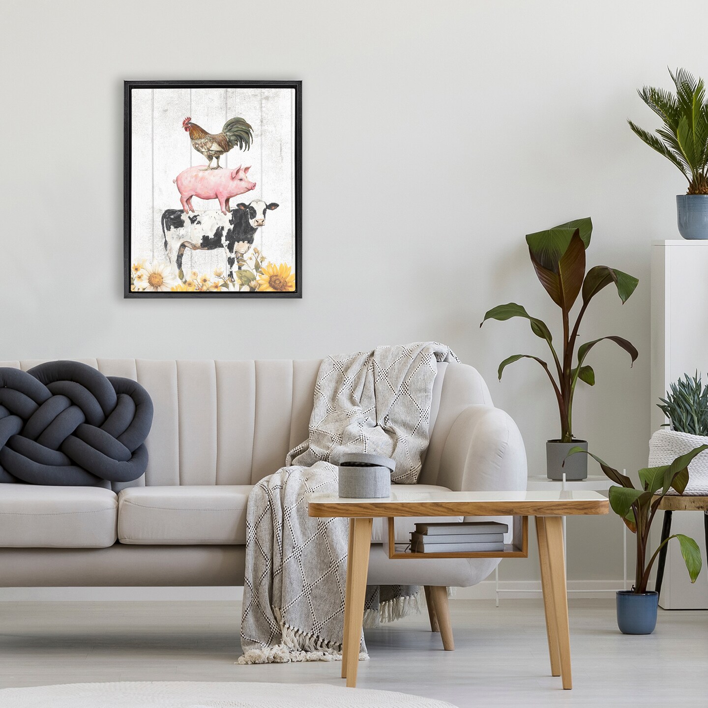 Stupell Industries Farm Animal Stack and Sunflowers Floating Frame, design by Christine Simpson Art